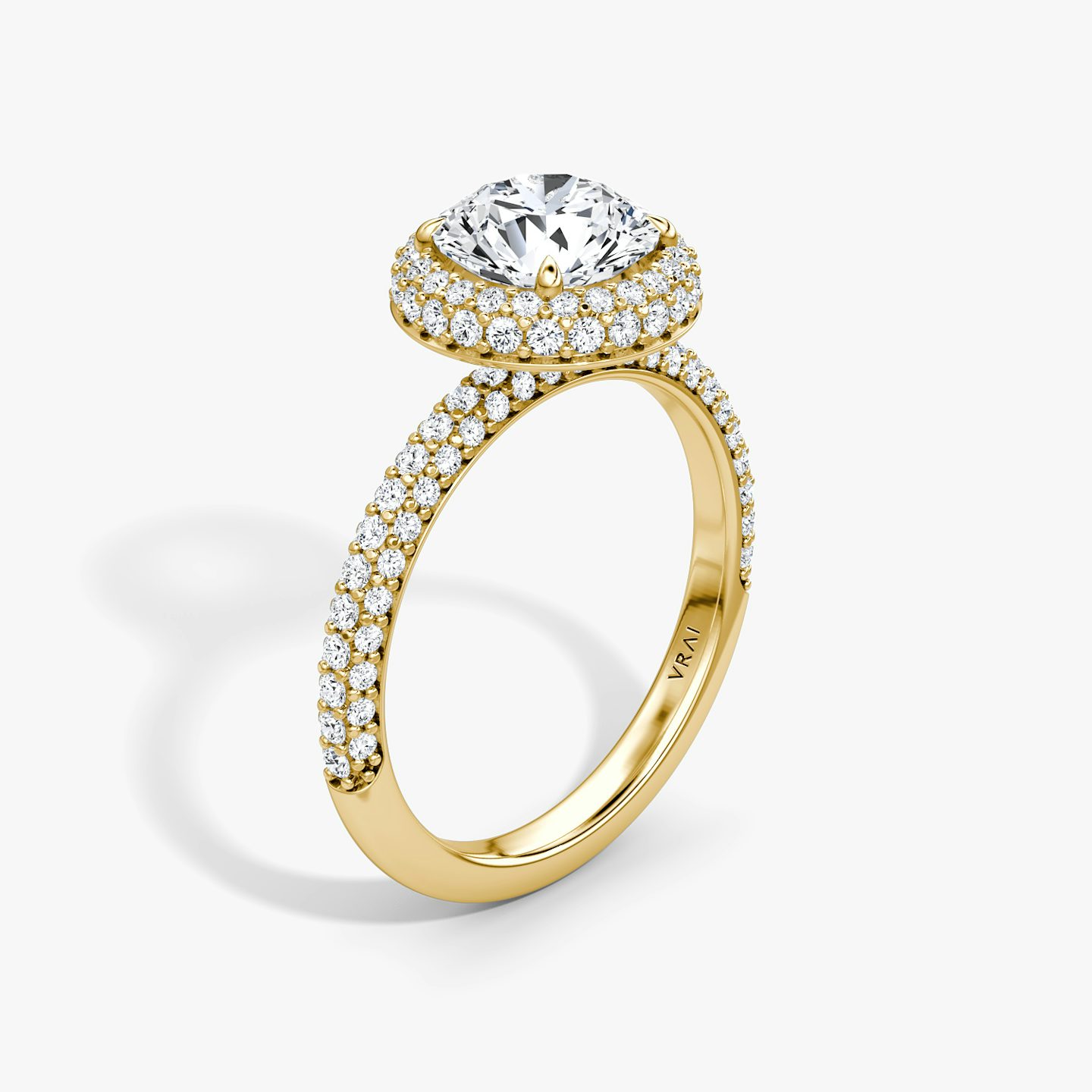 The Halo Dome | Round Brilliant | 18k | 18k Yellow Gold | Band: Pavé | Carat weight: See full inventory | Diamond orientation: vertical