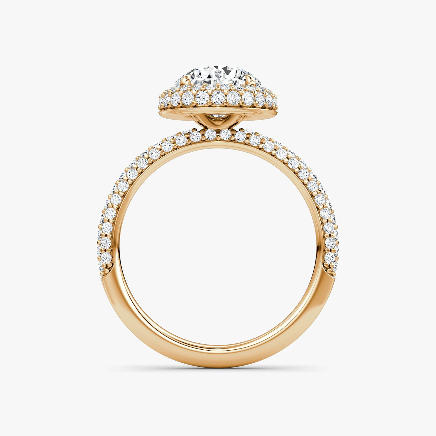 The Halo Dome | Round Brilliant | 14k | 14k Rose Gold | Band: Pavé | Carat weight: 2 | Diamond orientation: vertical