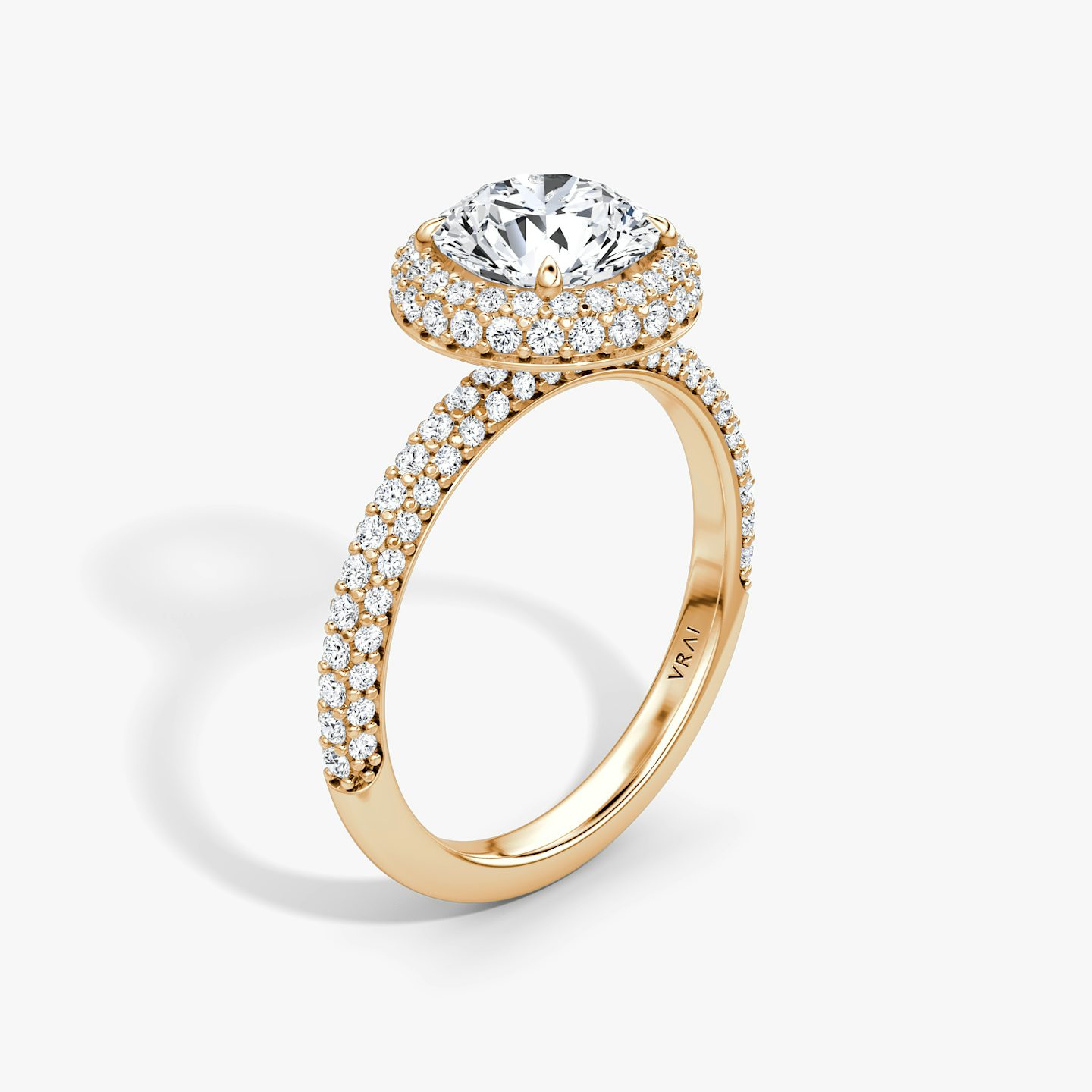 The Halo Dome | Round Brilliant | 14k | 14k Rose Gold | Band: Pavé | Carat weight: 1½ | Diamond orientation: vertical