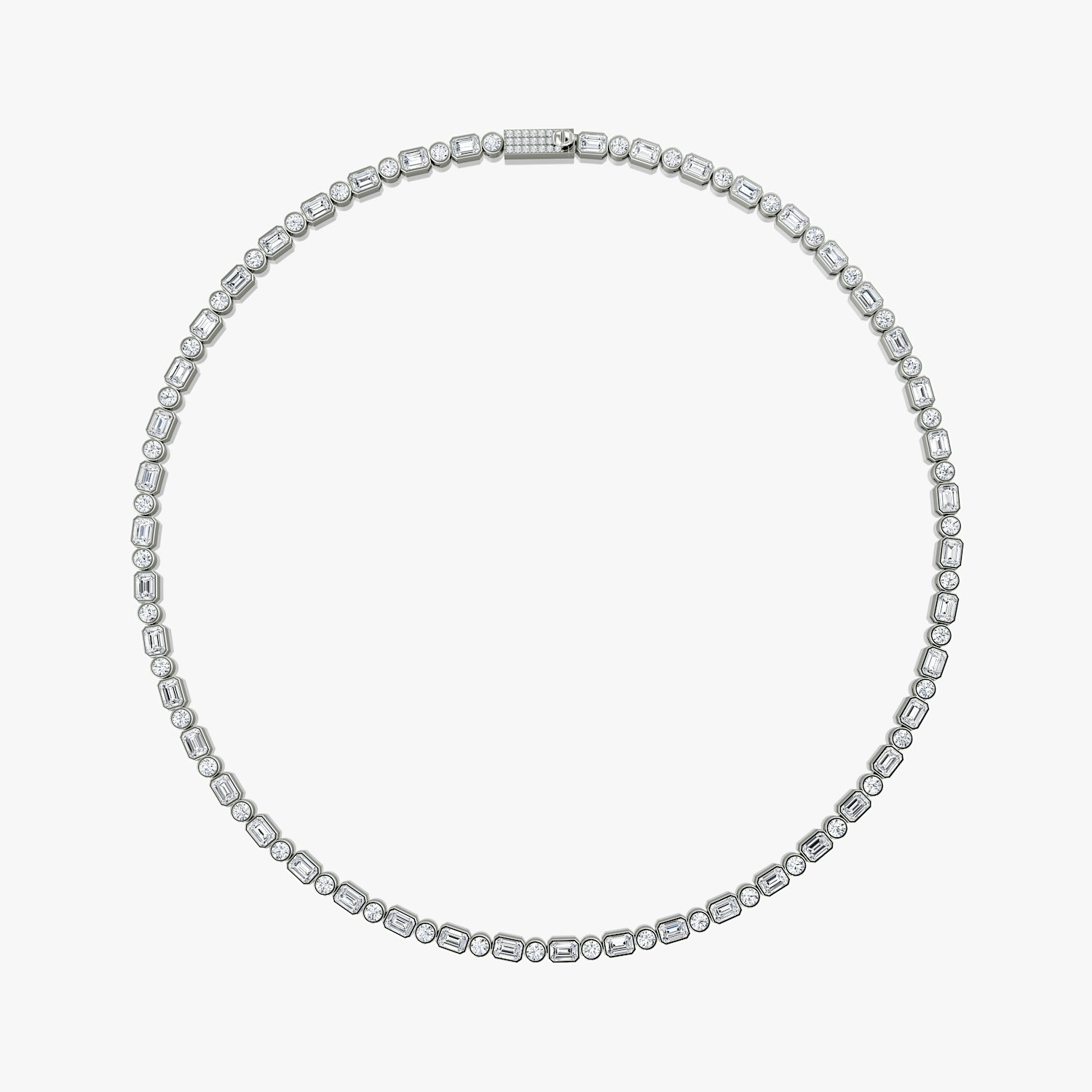 VRAI Mixed Bezel Tennis Necklaces Round Brilliant and Emerald Necklaces | 14k White Gold