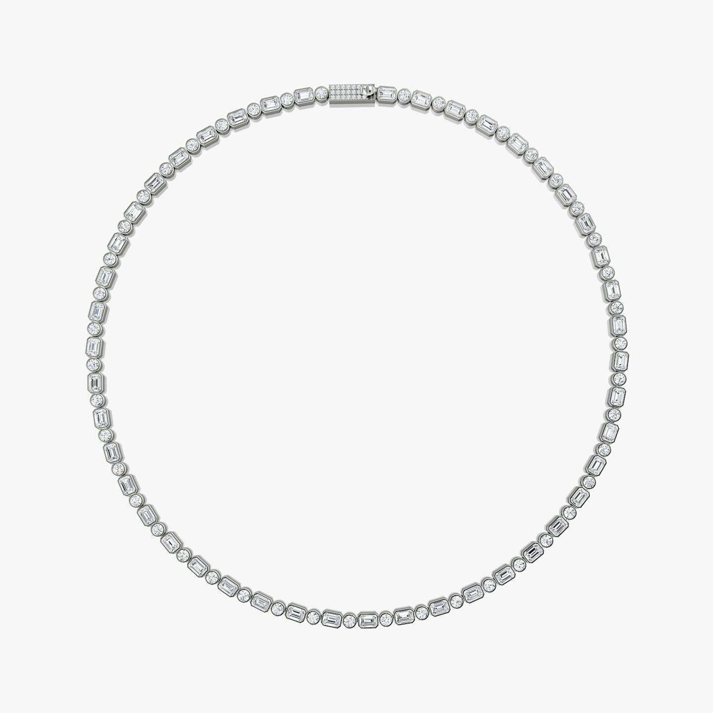 Mixed Bezel Tennis Necklace | Round Brilliant and Emerald | 14k | 18k White Gold | Chain length: 18