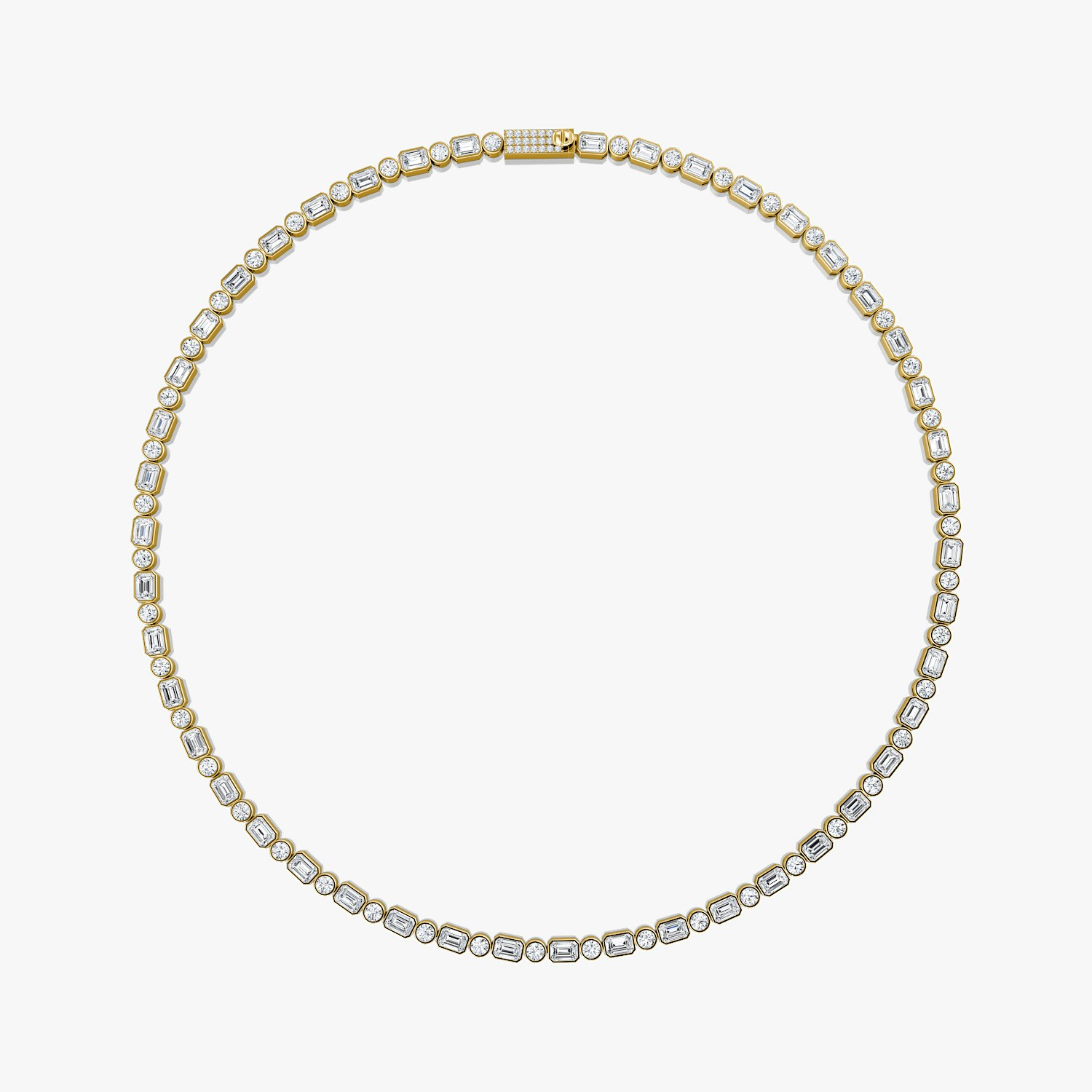 VRAI Mixed Bezel Tennis Necklaces Round Brilliant and Emerald Necklaces | 14k Yellow Gold