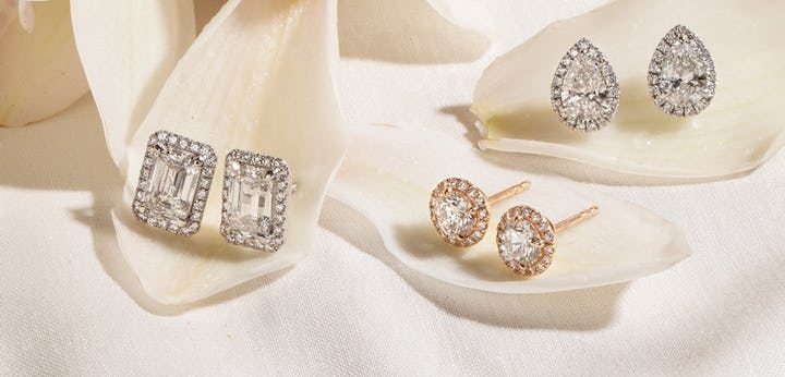 2 carat diamond halo earrings with lab-grown diamonds