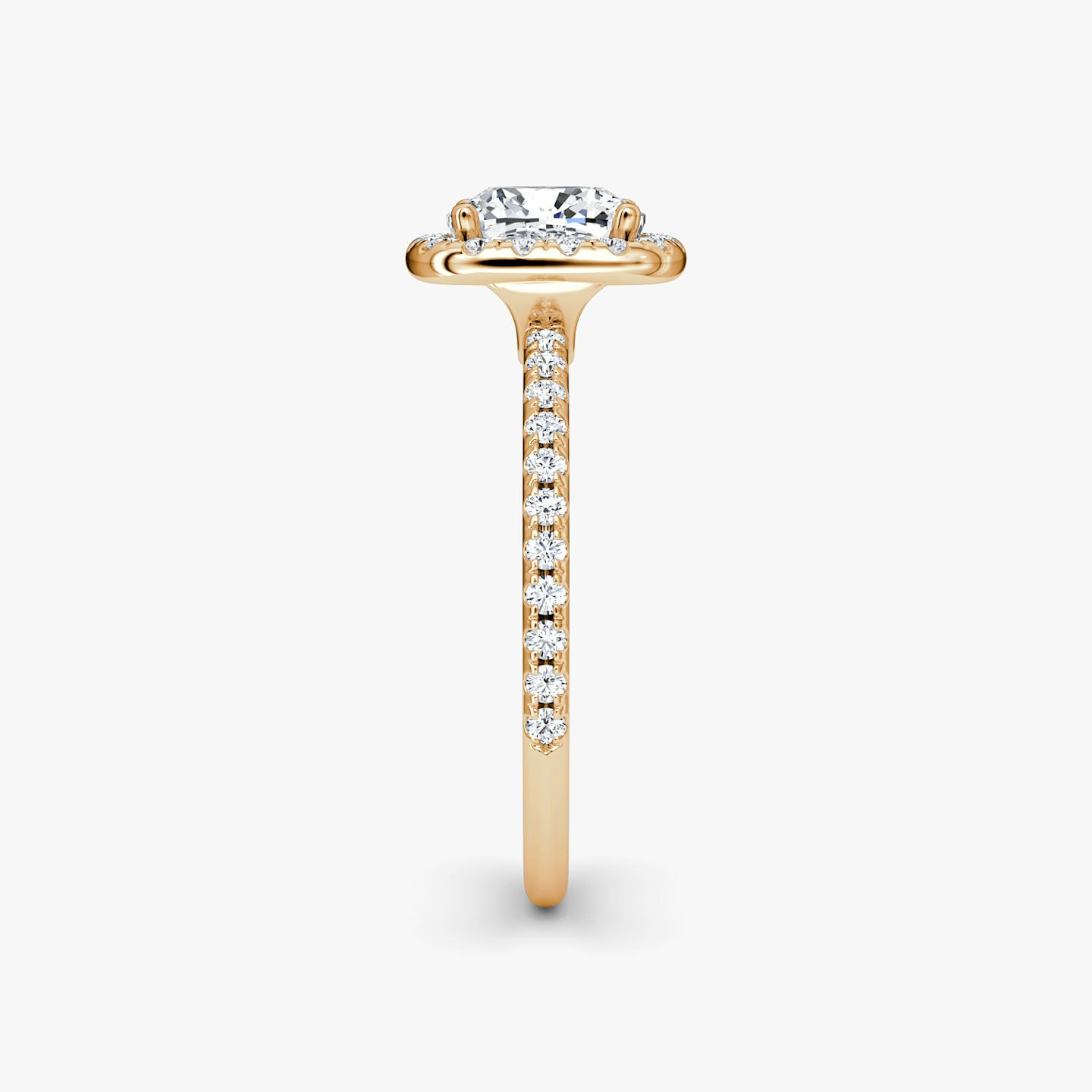 The Halo | Pavé Cushion | 14k | 14k Rose Gold | Halo: Original | Band: Pavé | Diamond orientation: vertical | Carat weight: See full inventory