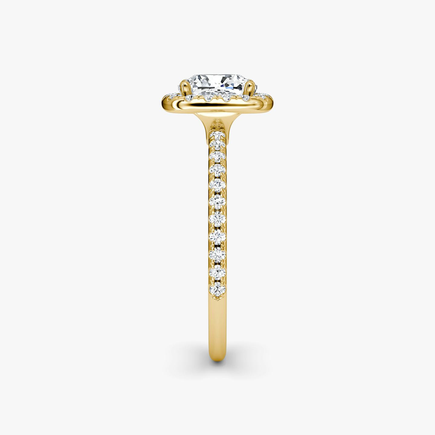 The Halo | Pavé Cushion | 18k | 18k Yellow Gold | Halo: Original | Band: Pavé | Diamond orientation: vertical | Carat weight: See full inventory