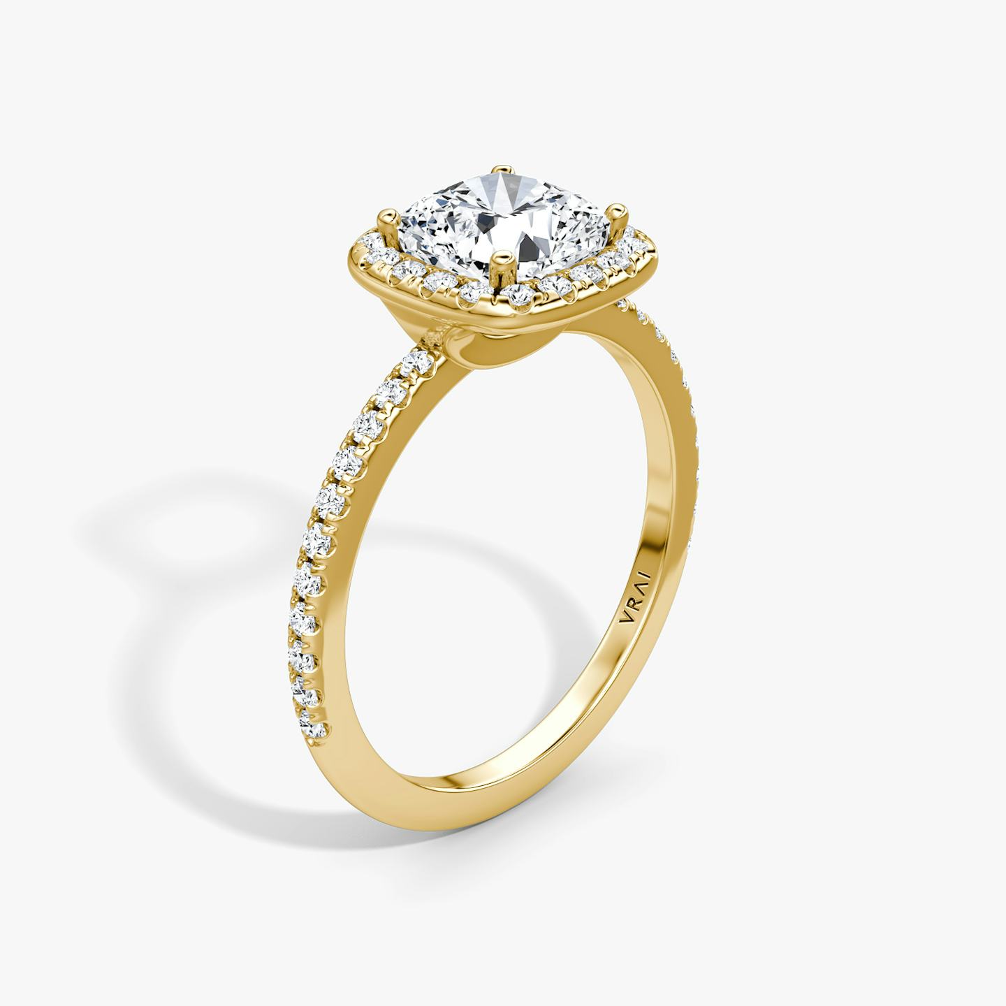 The Halo | Pavé Cushion | 18k | 18k Yellow Gold | Halo: Original | Band: Pavé | Diamond orientation: vertical | Carat weight: See full inventory