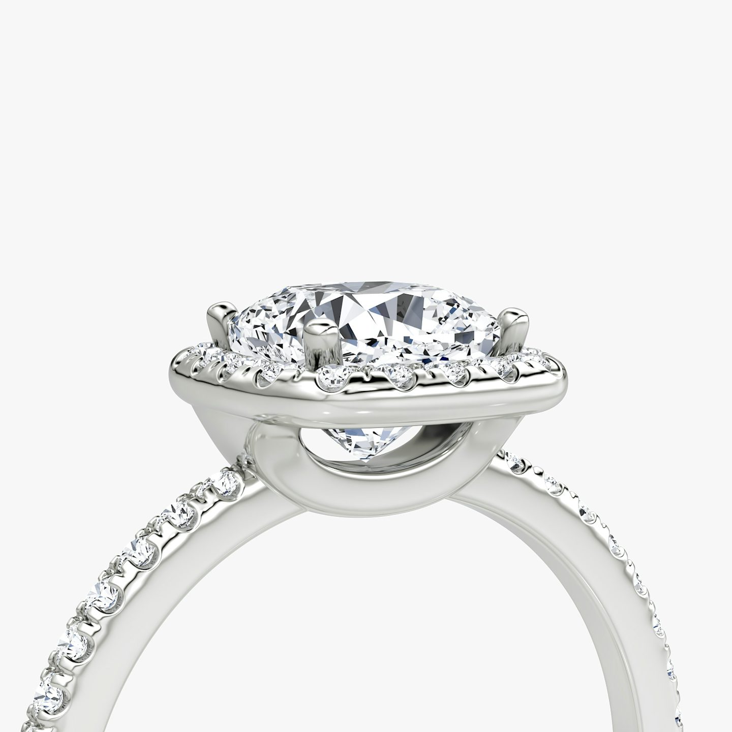 The Halo | Pavé Cushion | 18k | 18k White Gold | Halo: Original | Band: Pavé | Diamond orientation: vertical | Carat weight: See full inventory