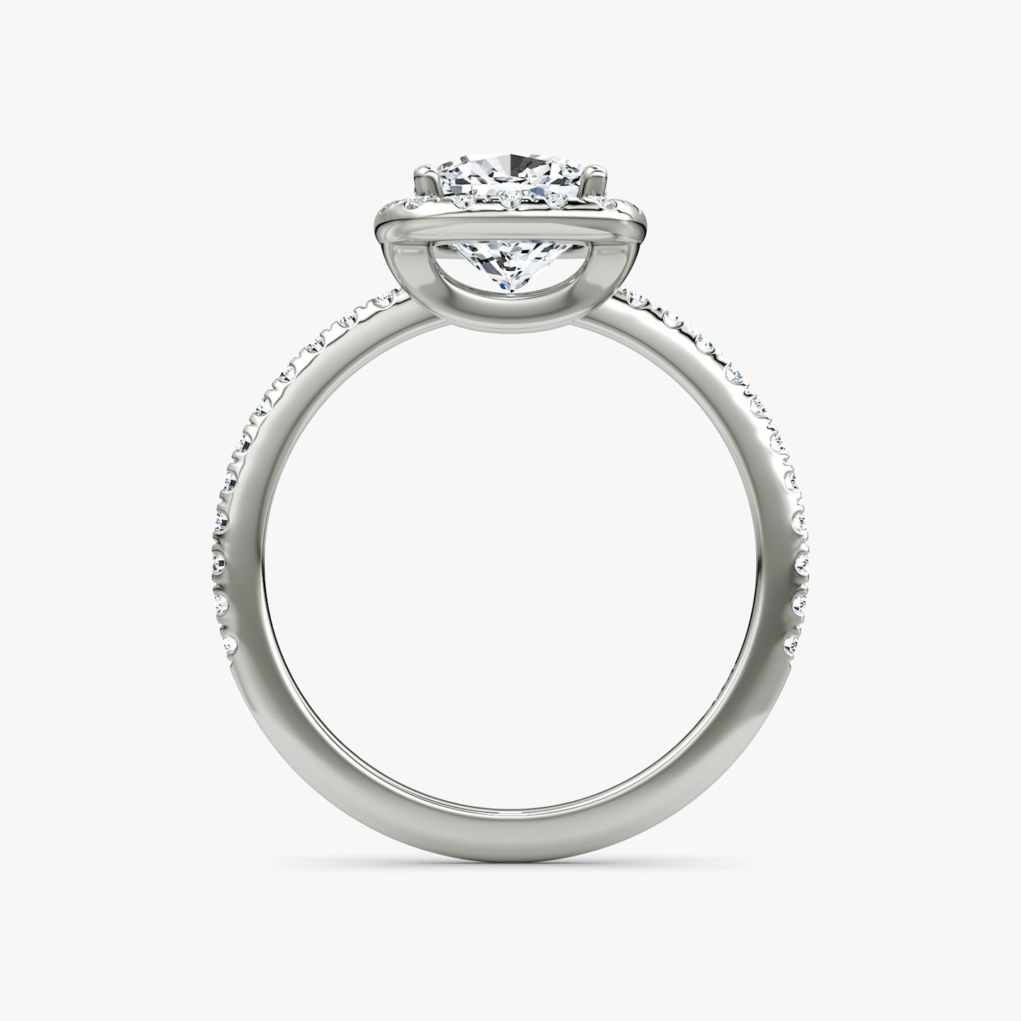 The Halo | Pavé Cushion | 18k | 18k White Gold | Halo: Original | Band: Pavé | Diamond orientation: vertical | Carat weight: See full inventory