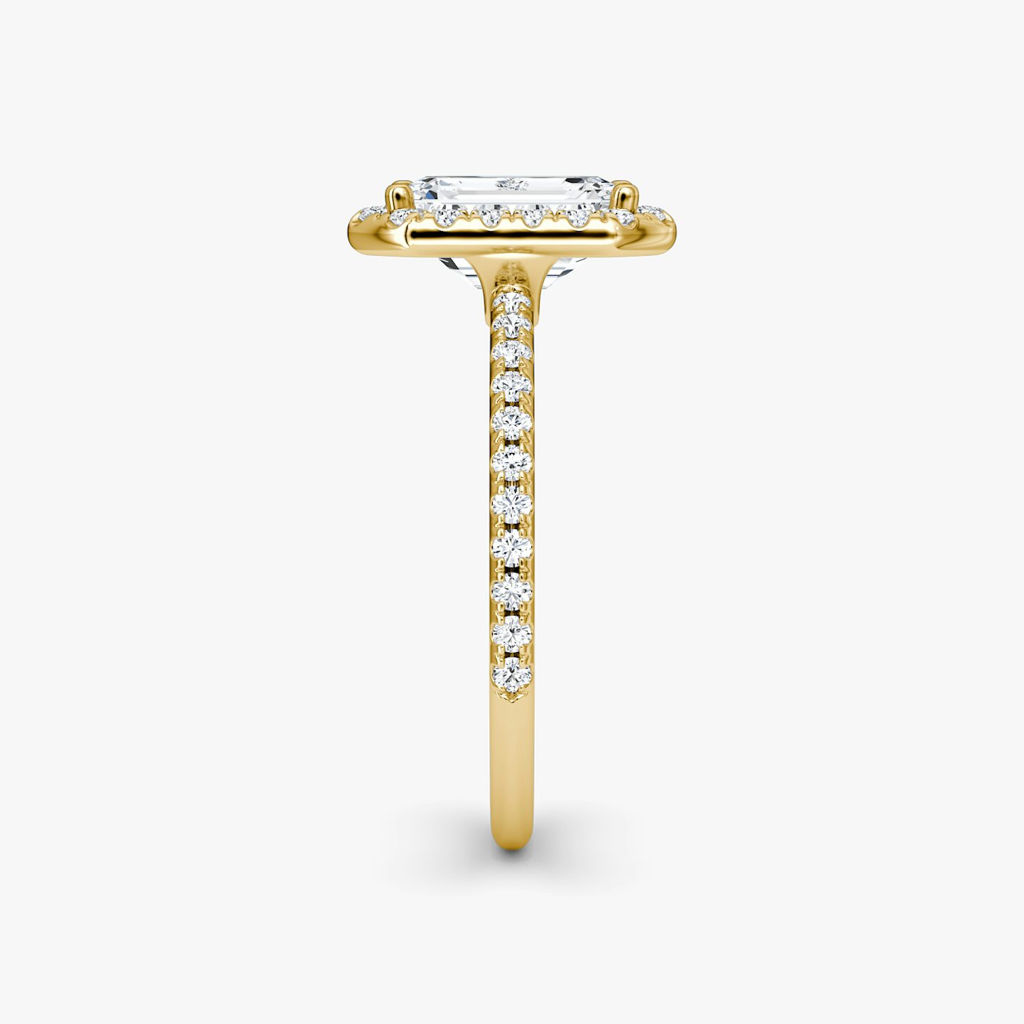 The Halo | Emerald | 18k | 18k Yellow Gold | Halo: Original | Band: Pavé | Diamond orientation: vertical | Carat weight: See full inventory