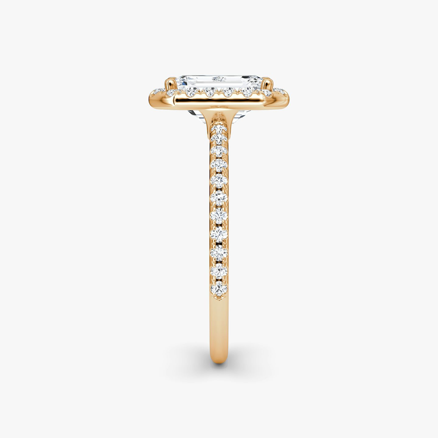 The Halo | Emerald | 14k | 14k Rose Gold | Halo: Original | Band: Pavé | Diamond orientation: vertical | Carat weight: See full inventory