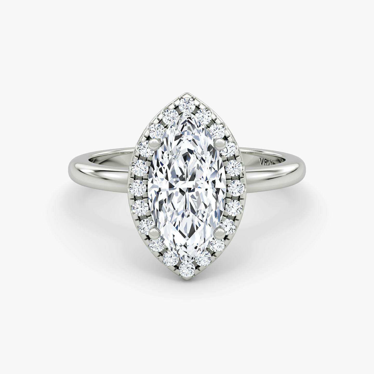 The Halo | Pavé Marquise | Platinum | Halo: Original | Band: Plain | Diamond orientation: vertical | Carat weight: See full inventory