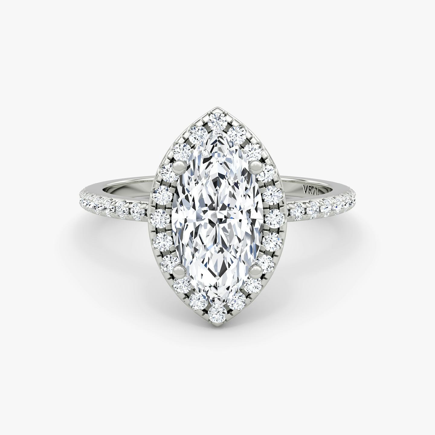 The Halo | Pavé Marquise | Platinum | Halo: Original | Band: Pavé | Diamond orientation: vertical | Carat weight: See full inventory
