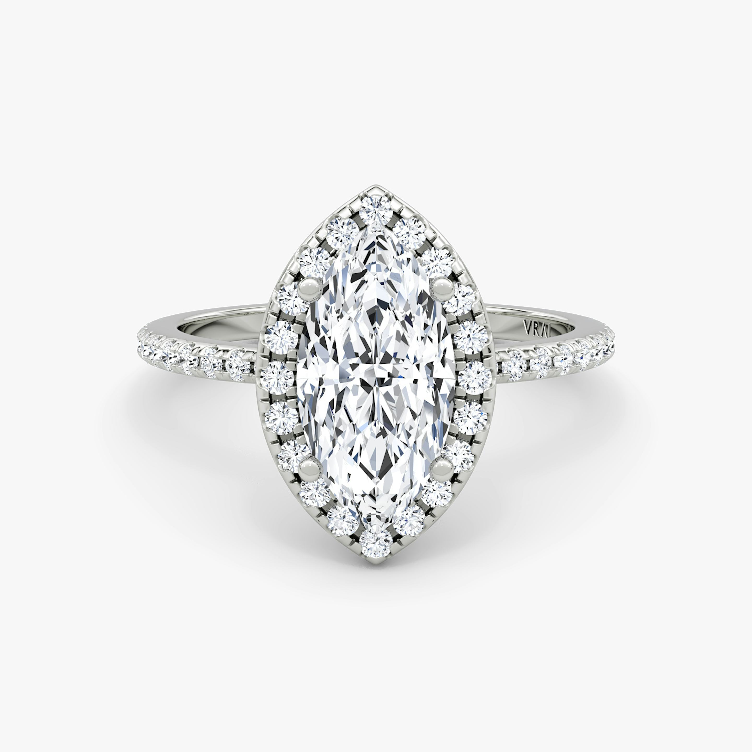 The Halo | Pavé Marquise | Platinum | Halo: Original | Band: Pavé | Diamond orientation: vertical | Carat weight: See full inventory