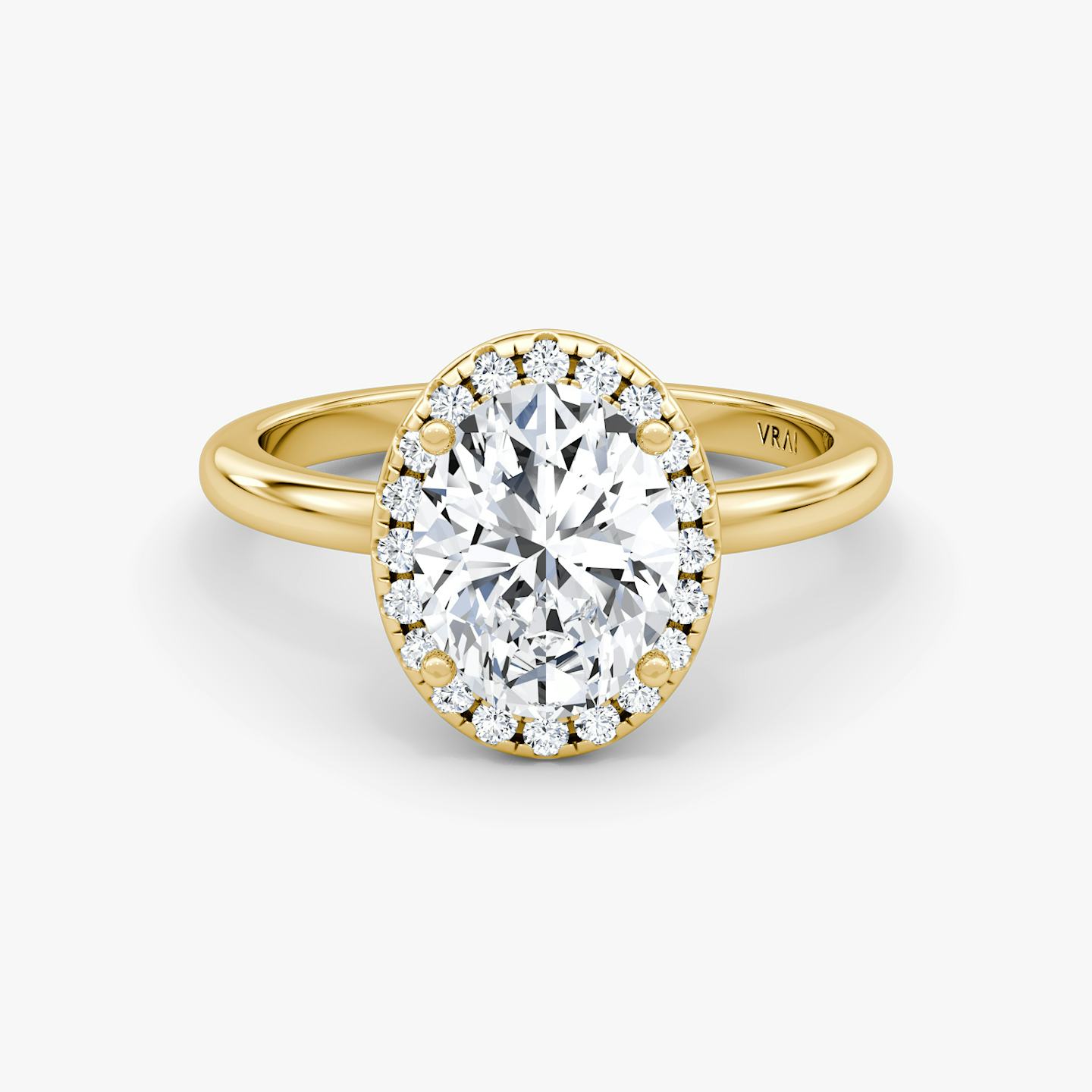 The Halo | Oval | 18k | 18k Yellow Gold | Halo: Original | Band: Plain | Diamond orientation: vertical | Carat weight: See full inventory