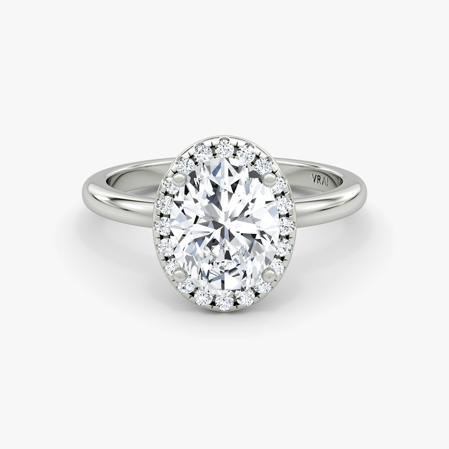 The Halo | Oval | 18k | 18k White Gold | Halo: Original | Band: Plain | Diamond orientation: vertical | Carat weight: See full inventory