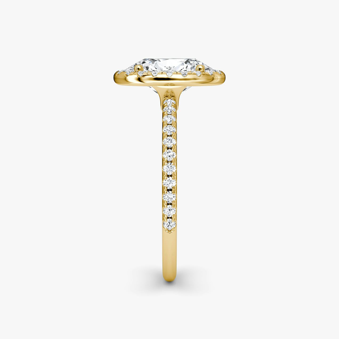The Halo | Oval | 18k | 18k Yellow Gold | Halo: Original | Band: Pavé | Diamond orientation: vertical | Carat weight: See full inventory