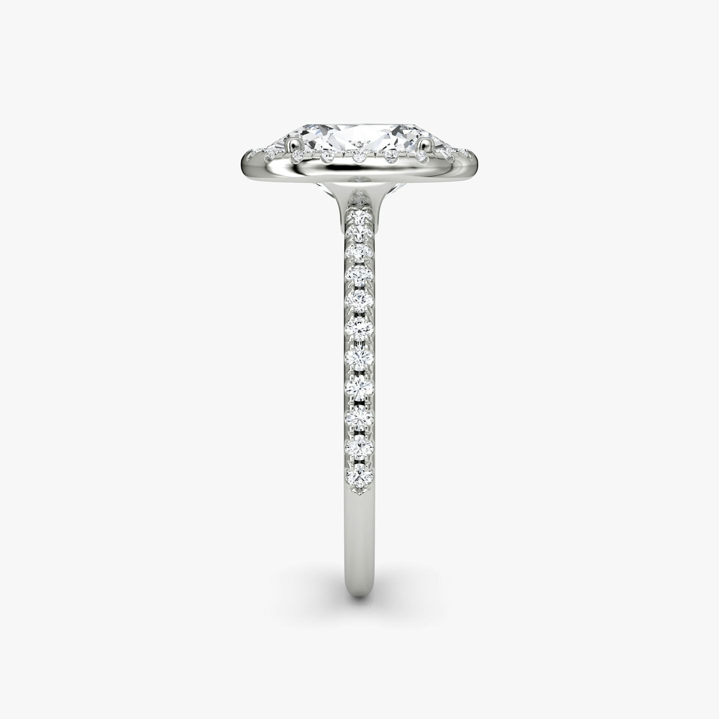 The Halo | Oval | Platinum | Halo: Original | Band: Pavé | Diamond orientation: vertical | Carat weight: See full inventory