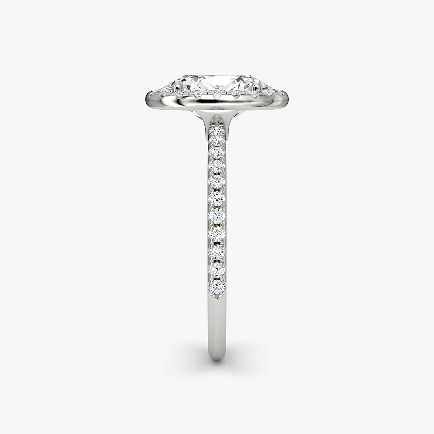 The Halo | Oval | Platinum | Halo: Original | Band: Pavé | Diamond orientation: vertical | Carat weight: See full inventory