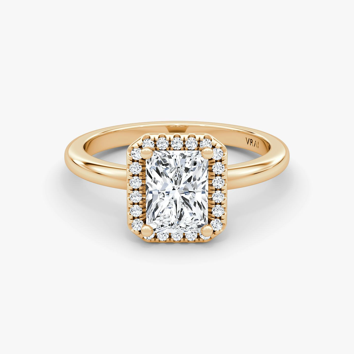 The Halo | Radiant | 14k | 14k Rose Gold | Halo: Original | Band: Plain | Diamond orientation: vertical | Carat weight: See full inventory