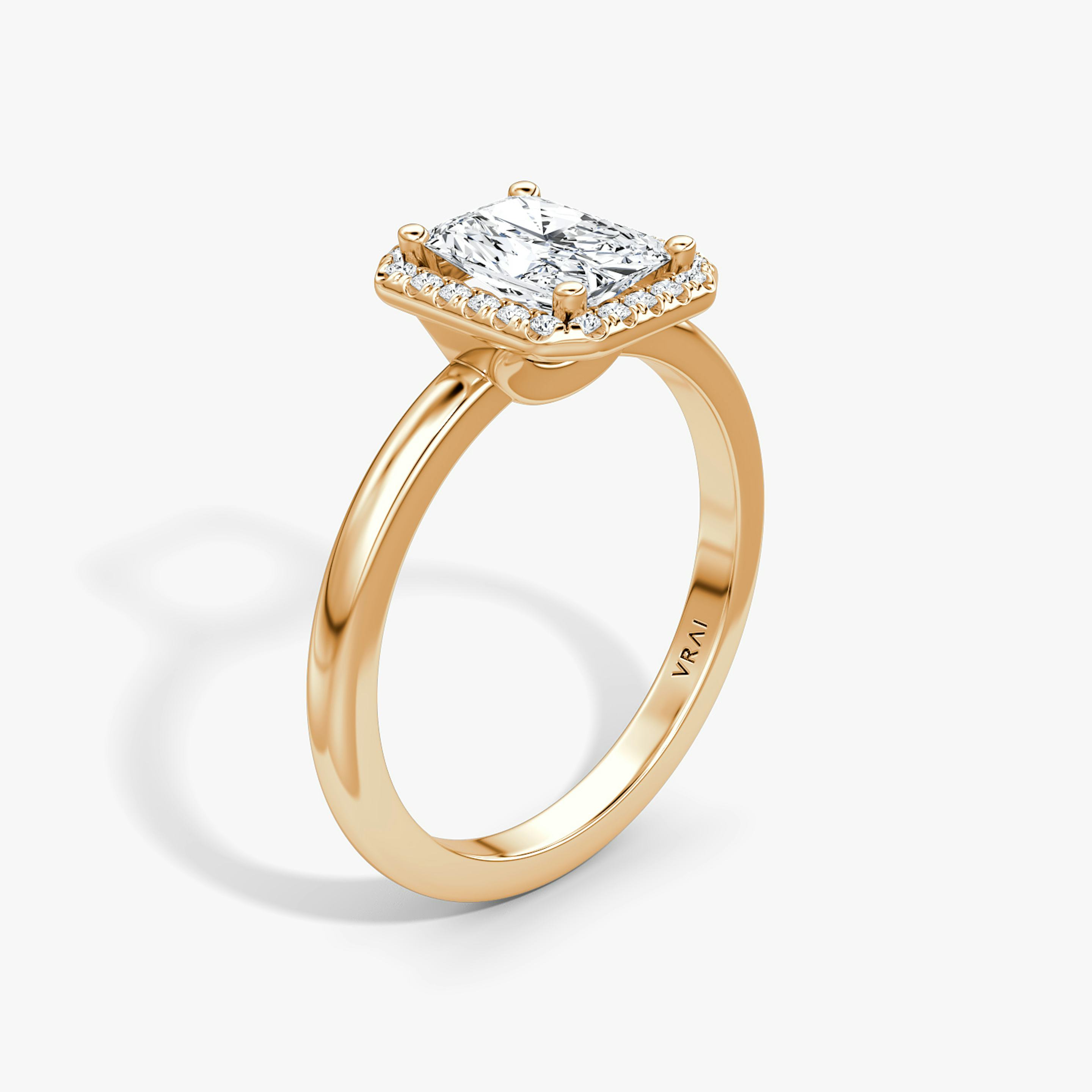 The Halo | Radiant | 14k | 14k Rose Gold | Halo: Original | Band: Plain | Diamond orientation: vertical | Carat weight: See full inventory