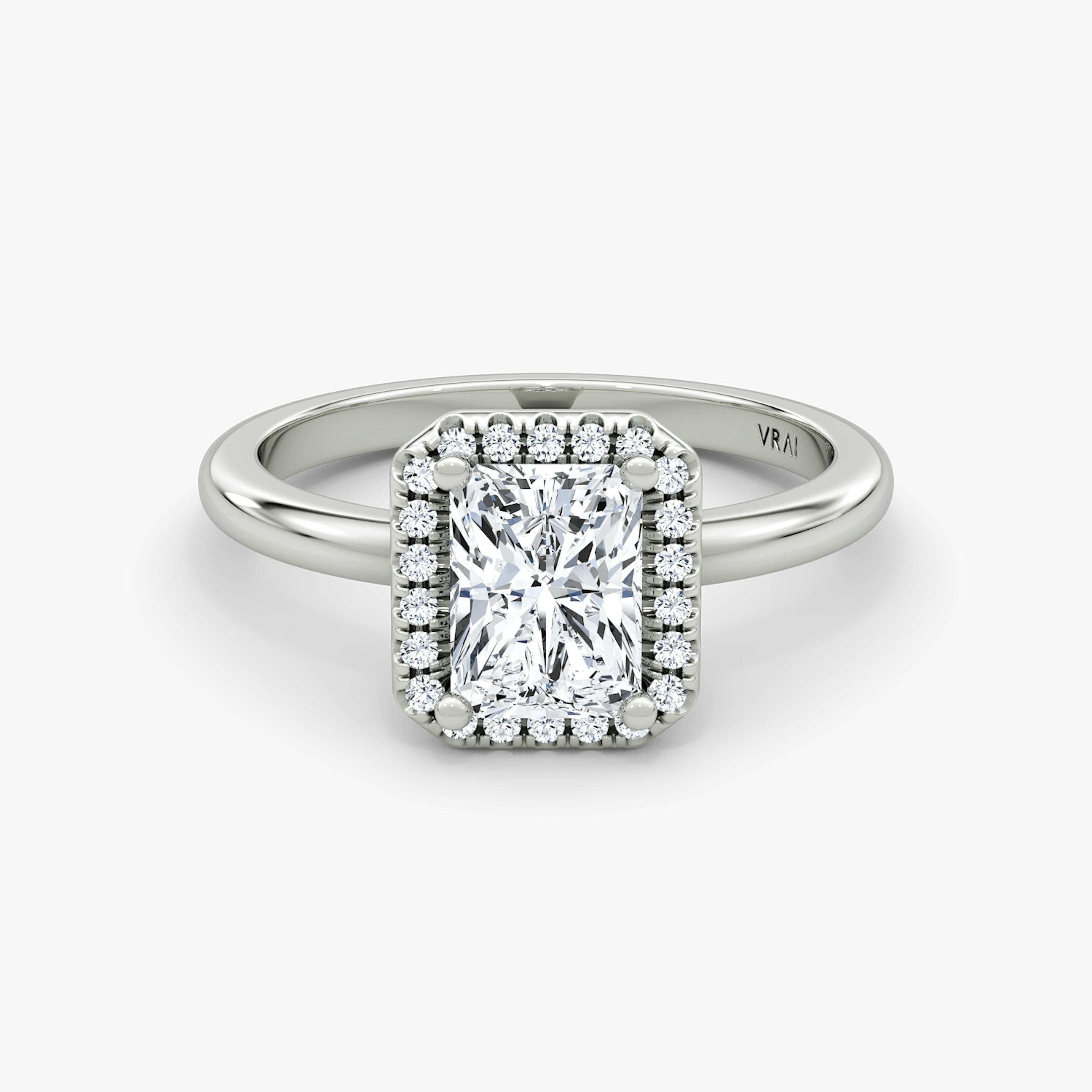 The Halo | Radiant | 18k | 18k White Gold | Halo: Original | Band: Plain | Diamond orientation: vertical | Carat weight: See full inventory