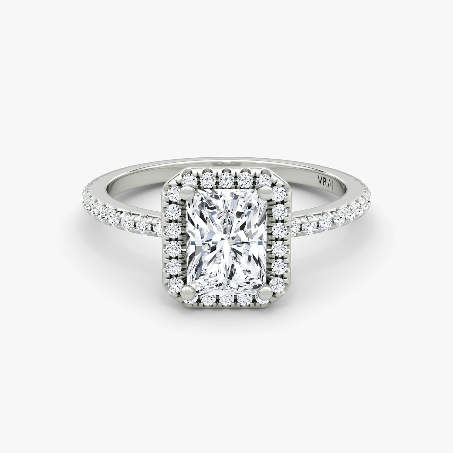 The Halo | Radiant | 18k | 18k White Gold | Halo: Original | Band: Pavé | Diamond orientation: vertical | Carat weight: See full inventory