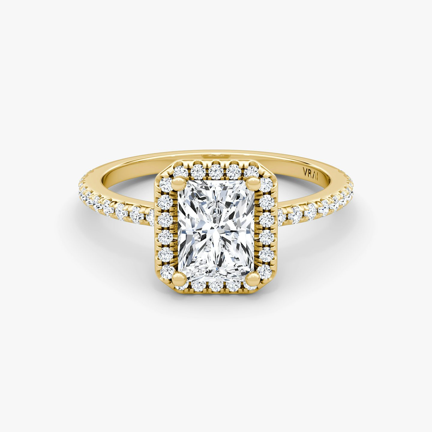 The Halo | Radiant | 18k | 18k Yellow Gold | Halo: Original | Band: Pavé | Diamond orientation: vertical | Carat weight: See full inventory