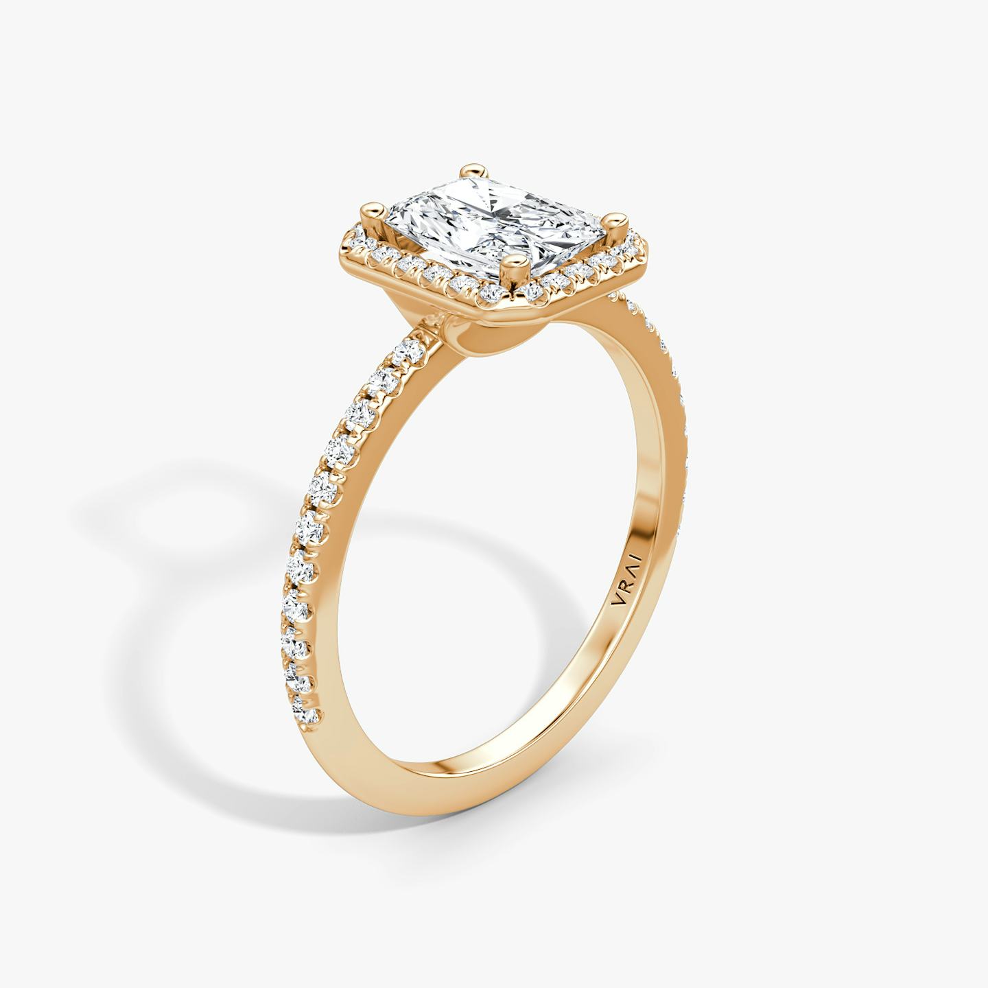 The Halo | Radiant | 14k | 14k Rose Gold | Halo: Original | Band: Pavé | Diamond orientation: vertical | Carat weight: See full inventory