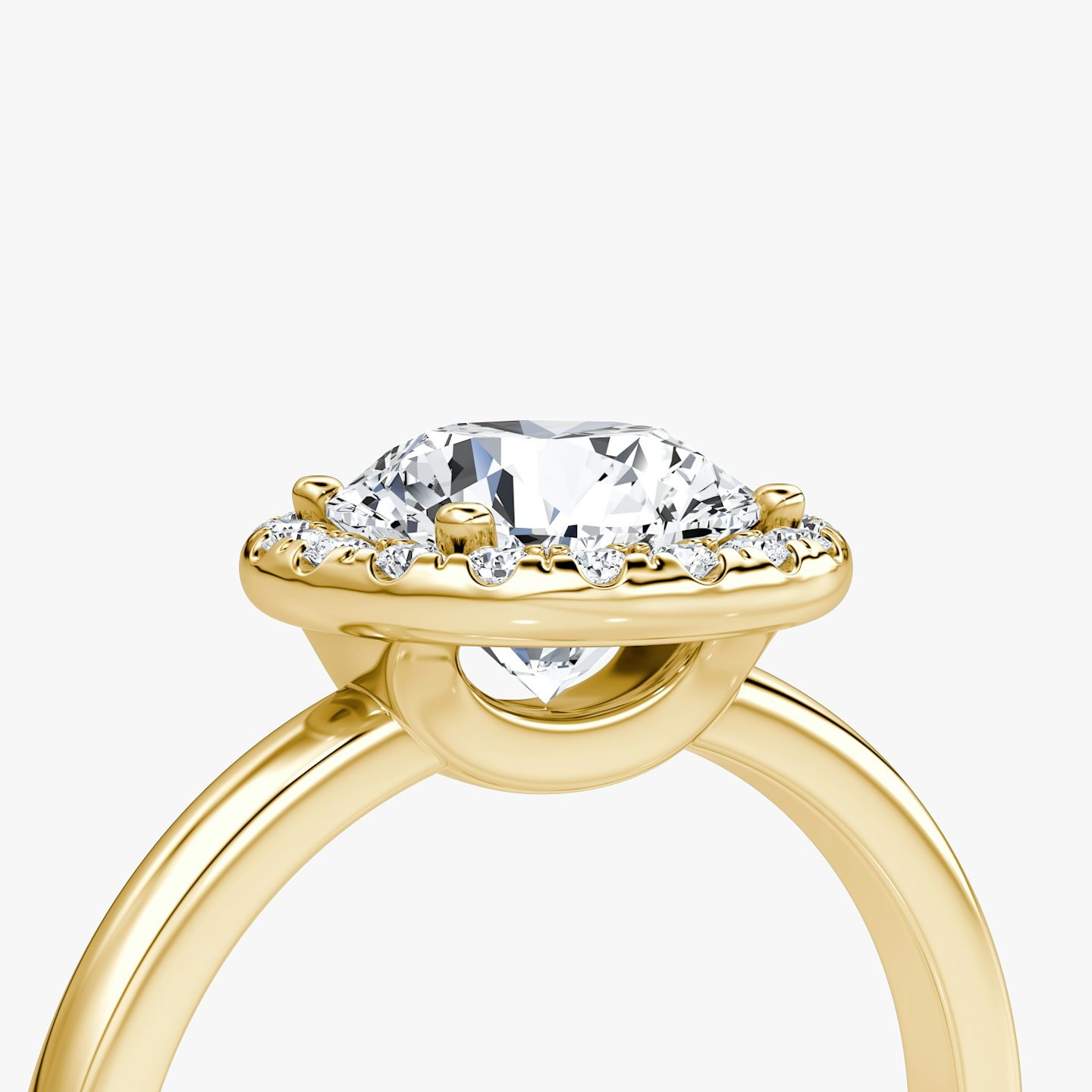 The Halo | Round Brilliant | 18k | 18k Yellow Gold | Halo: Original | Band: Plain | Carat weight: See full inventory | Diamond orientation: vertical
