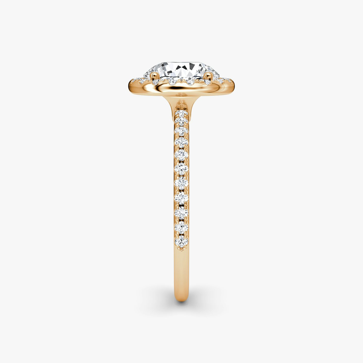 The Halo | Round Brilliant | 14k | 14k Rose Gold | Halo: Original | Band: Pavé | Carat weight: See full inventory | Diamond orientation: vertical