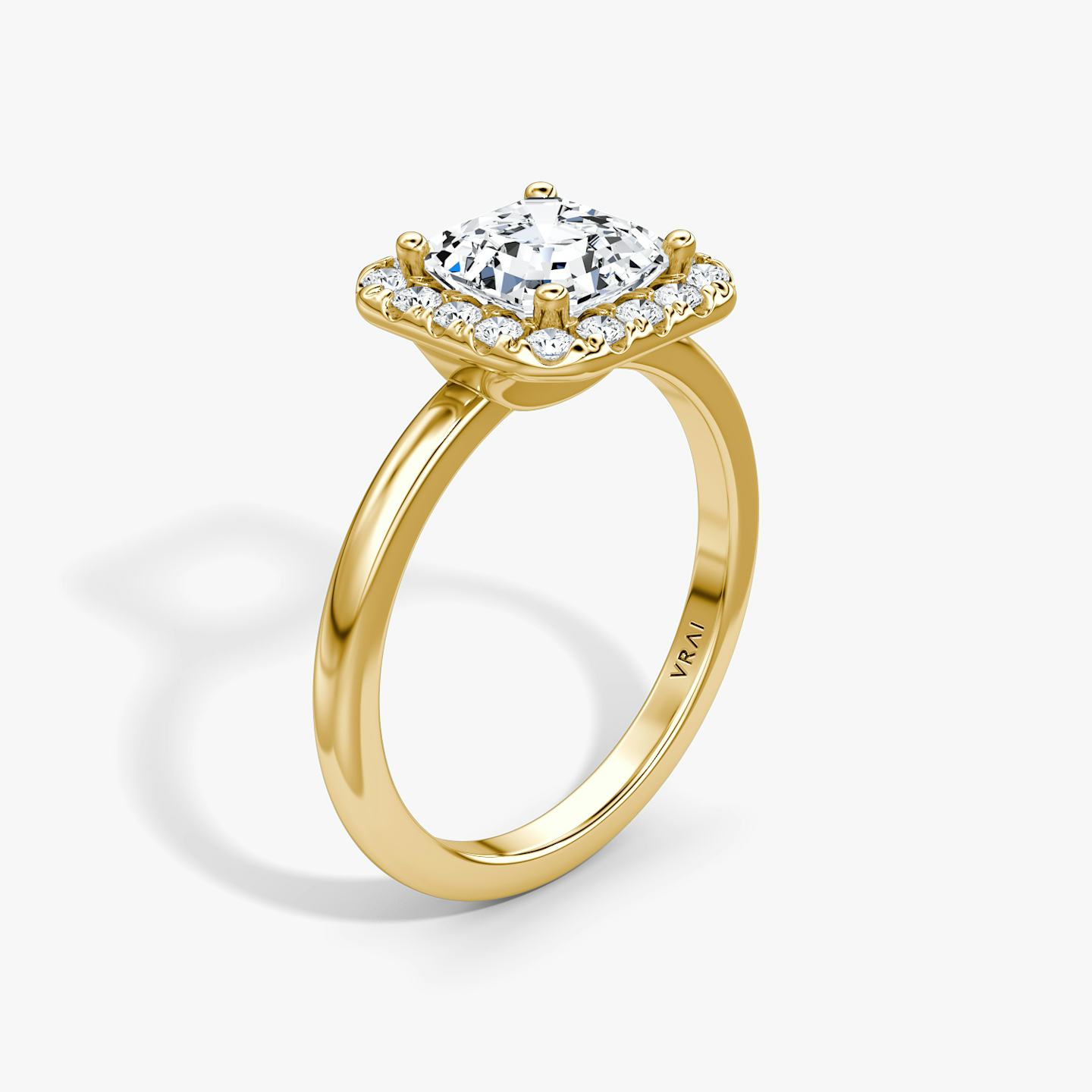 The Halo | Asscher | 18k | 18k Yellow Gold | Halo: Large | Band: Plain | Diamond orientation: vertical | Carat weight: See full inventory