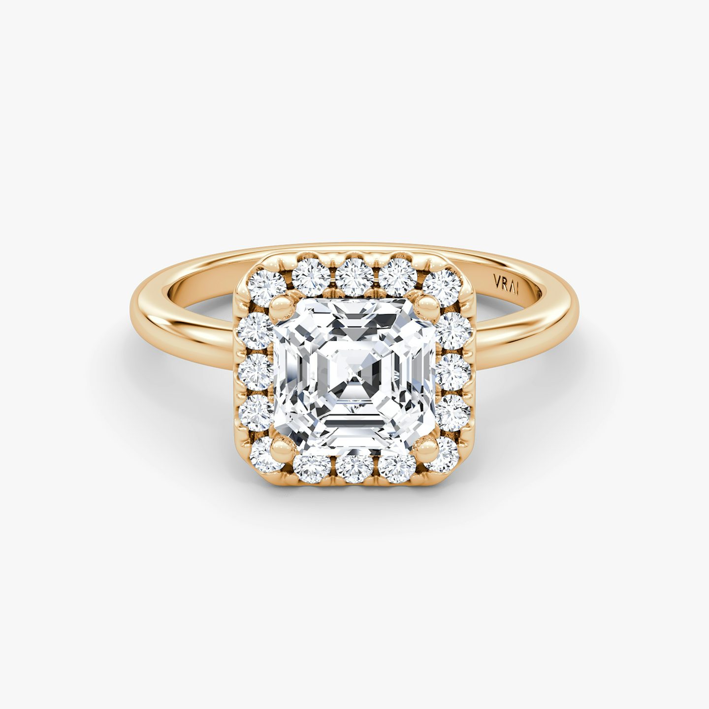 The Halo | Asscher | 14k | 14k Rose Gold | Halo: Large | Band: Plain | Diamond orientation: vertical | Carat weight: See full inventory
