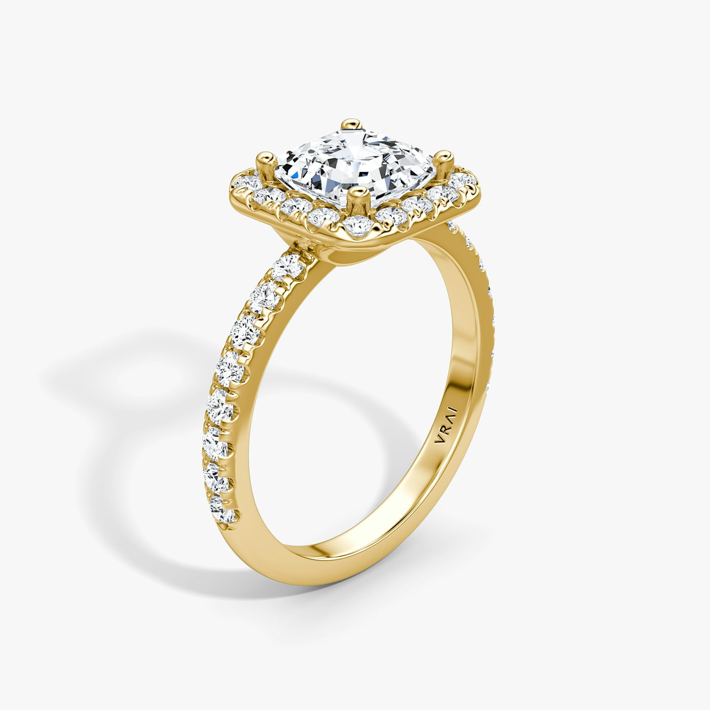 The Halo | Asscher | 18k | 18k Yellow Gold | Halo: Large | Band: Pavé | Diamond orientation: vertical | Carat weight: See full inventory