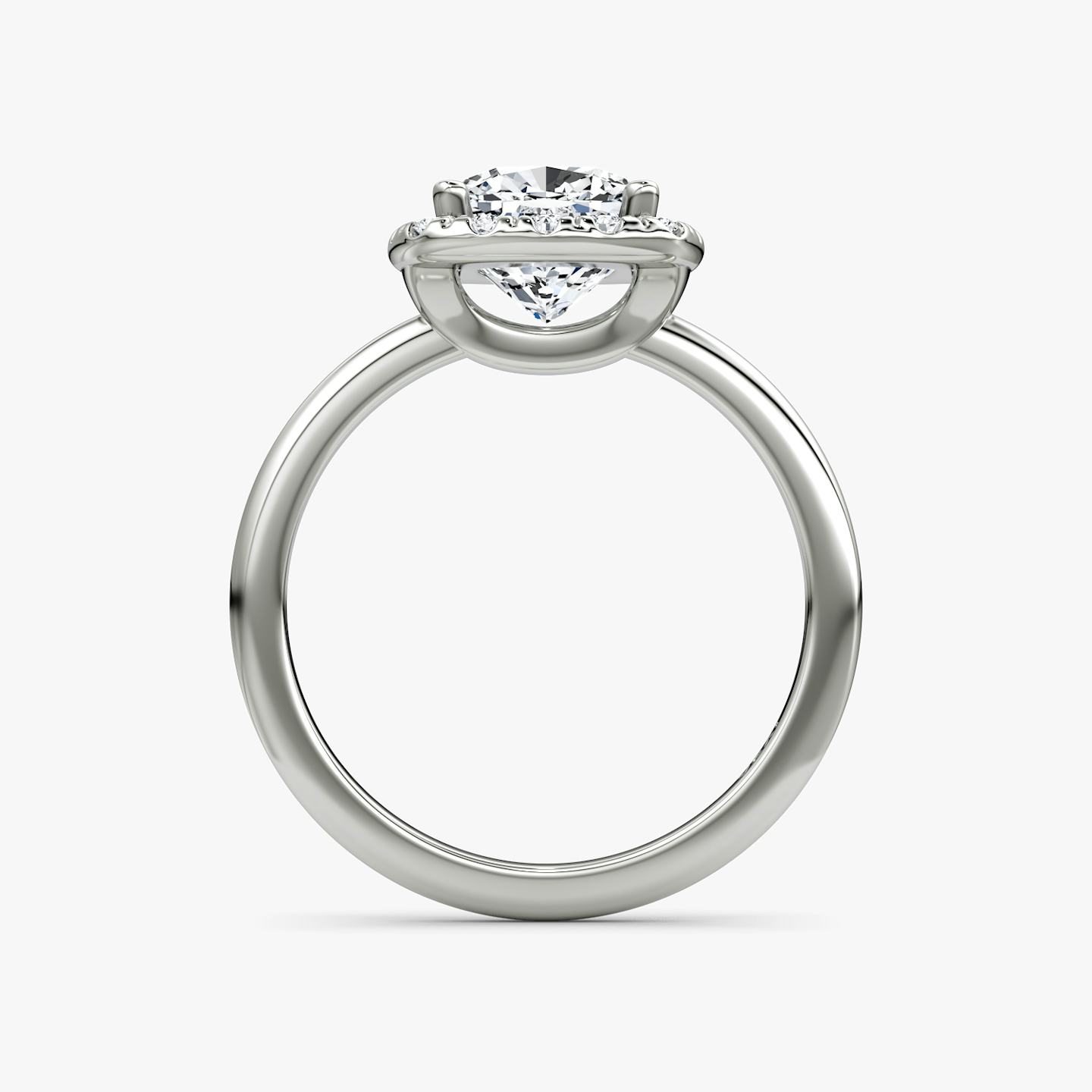 The Halo | Pavé Cushion | 18k | 18k White Gold | Halo: Large | Band: Plain | Diamond orientation: vertical | Carat weight: See full inventory