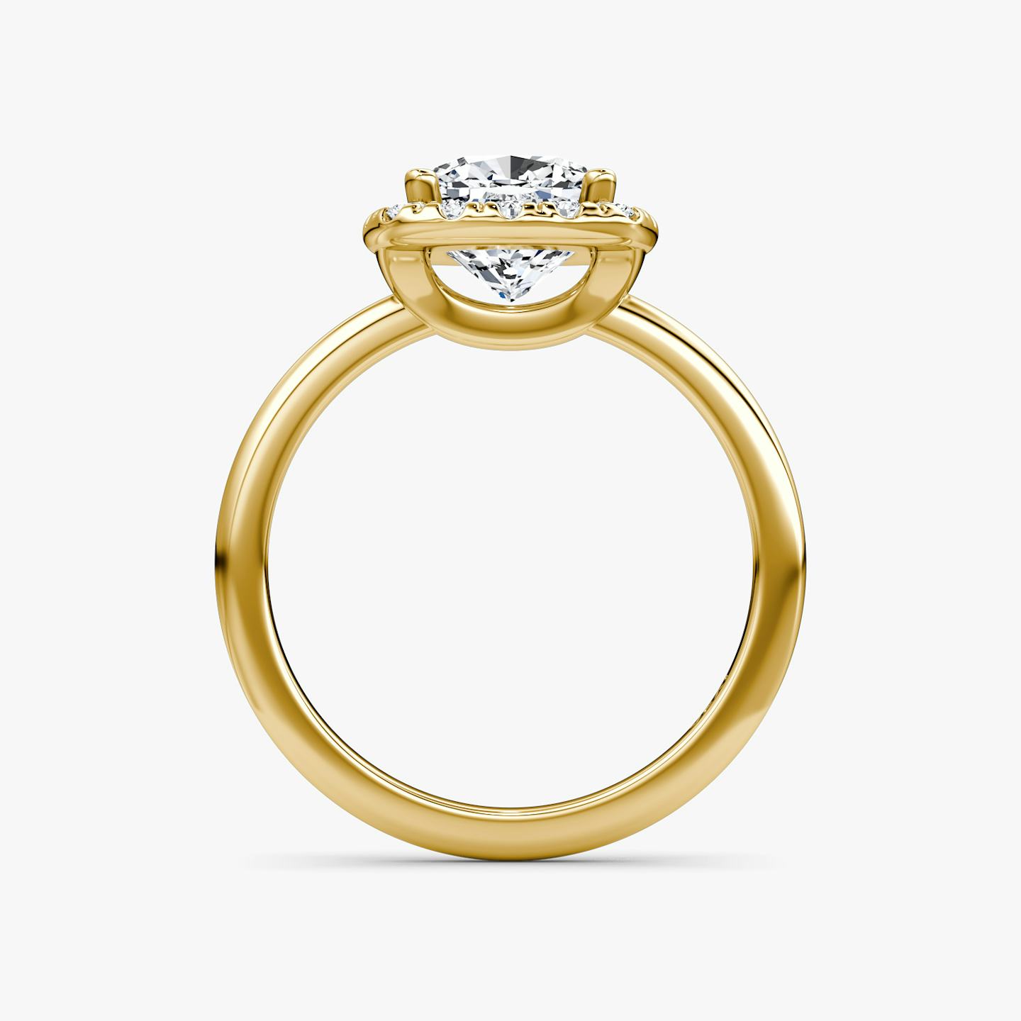 The Halo | Pavé Cushion | 18k | 18k Yellow Gold | Halo: Large | Band: Plain | Diamond orientation: vertical | Carat weight: See full inventory