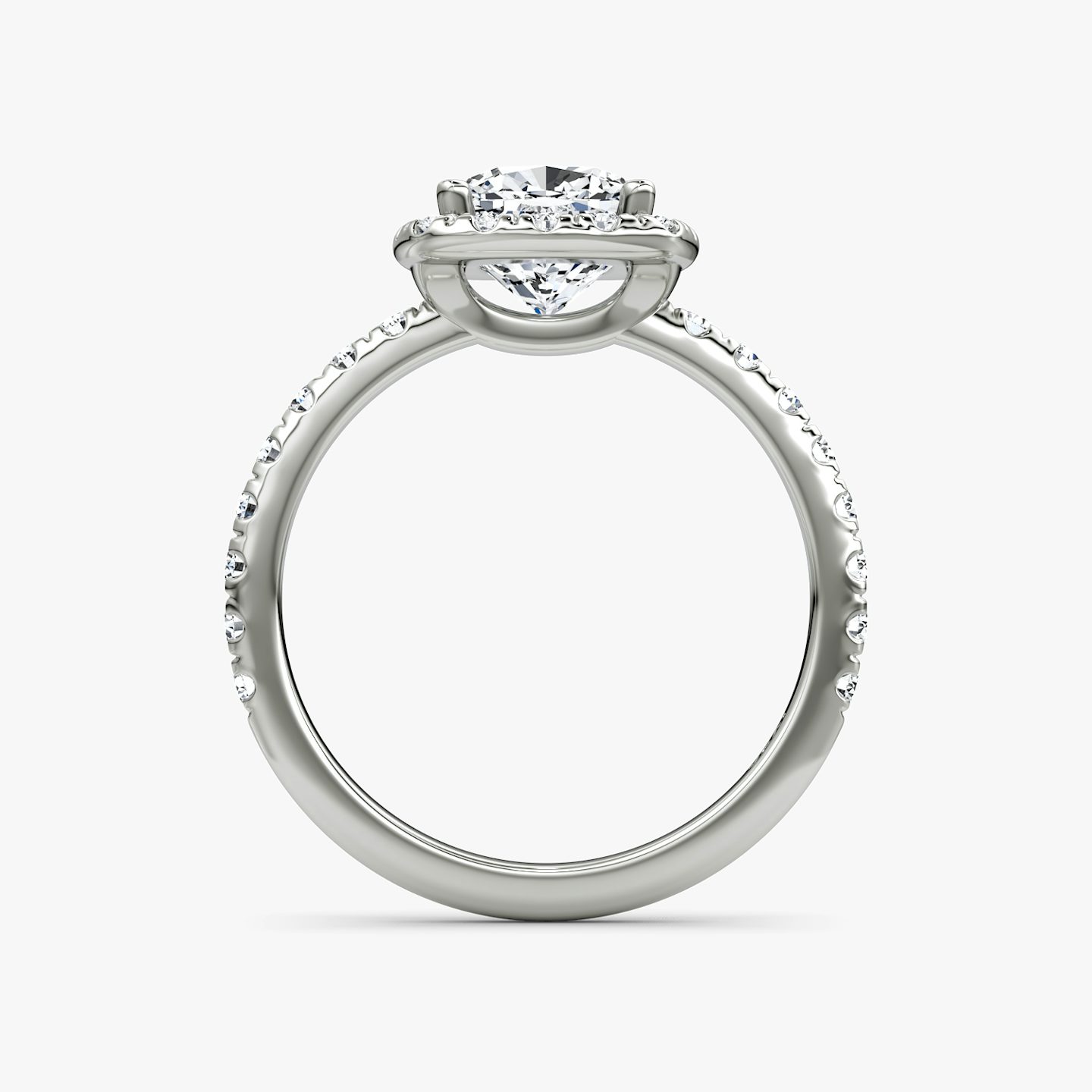 The Halo | Pavé Cushion | 18k | 18k White Gold | Halo: Large | Band: Pavé | Diamond orientation: vertical | Carat weight: See full inventory
