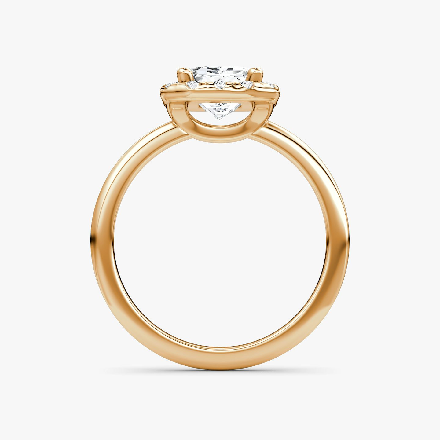 The Halo | Emerald | 14k | 14k Rose Gold | Halo: Large | Band: Plain | Diamond orientation: vertical | Carat weight: See full inventory