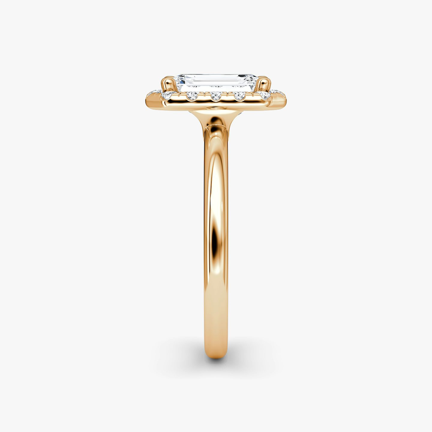 The Halo | Emerald | 14k | 14k Rose Gold | Halo: Large | Band: Plain | Diamond orientation: vertical | Carat weight: See full inventory