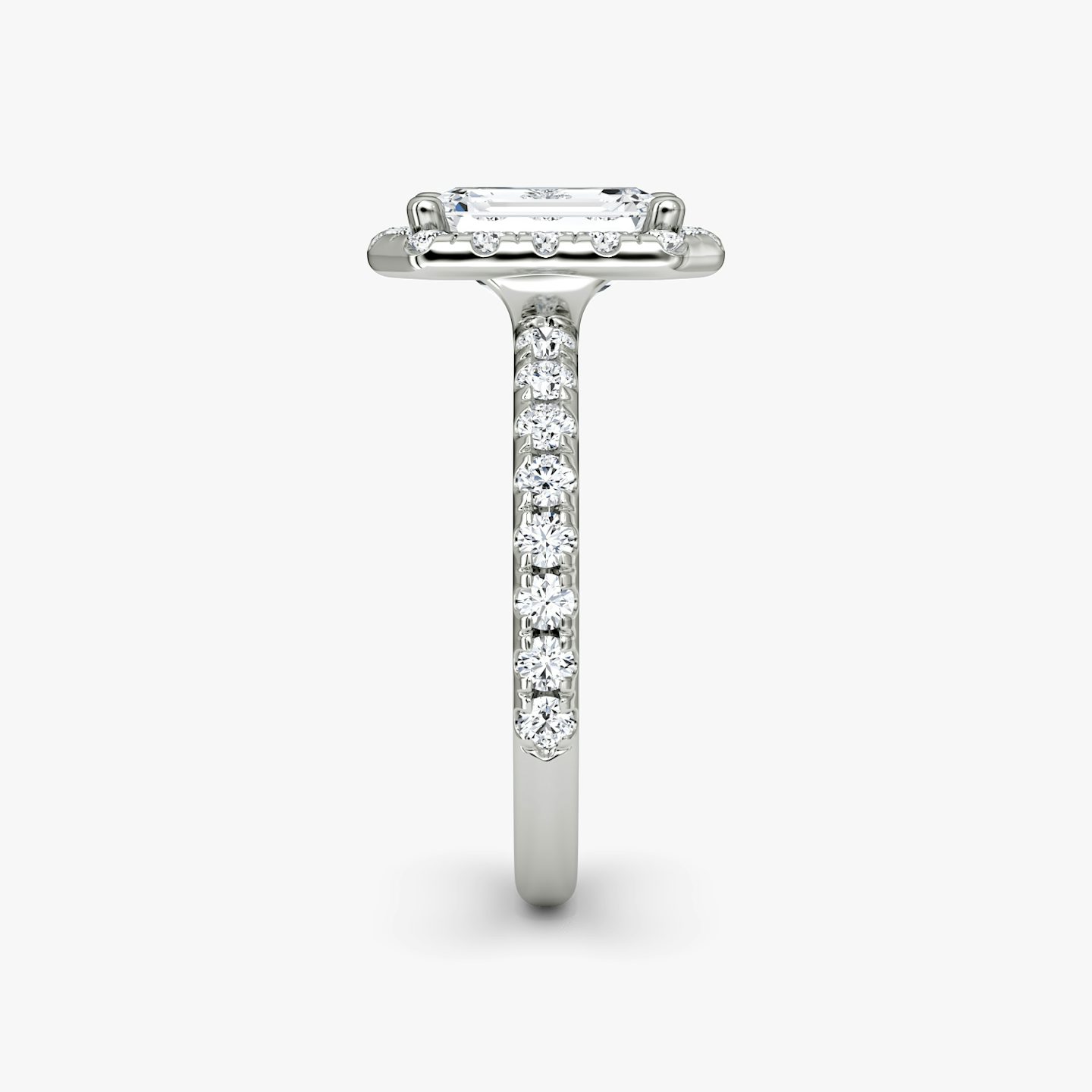 The Halo | Emerald | 18k | 18k White Gold | Halo: Large | Band: Pavé | Diamond orientation: vertical | Carat weight: See full inventory