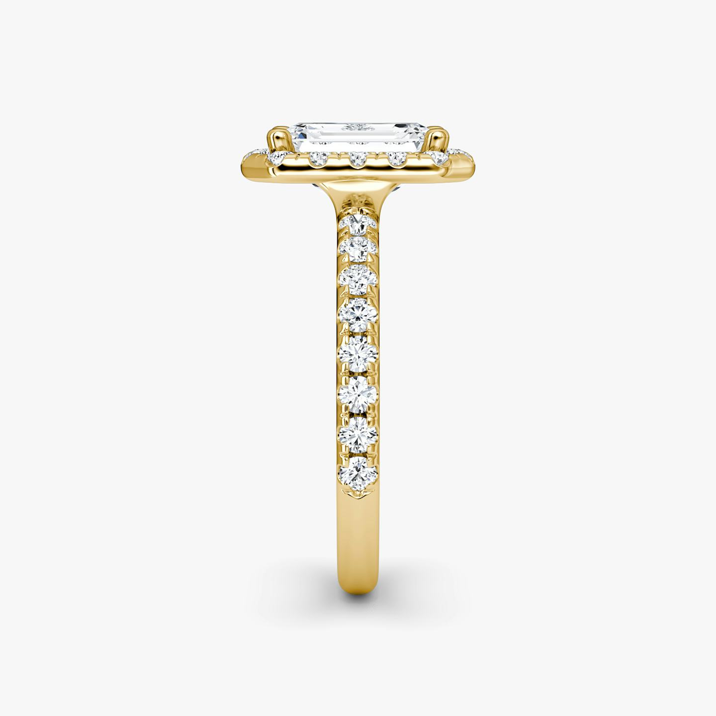 The Halo | Emerald | 18k | 18k Yellow Gold | Halo: Large | Band: Pavé | Diamond orientation: vertical | Carat weight: See full inventory