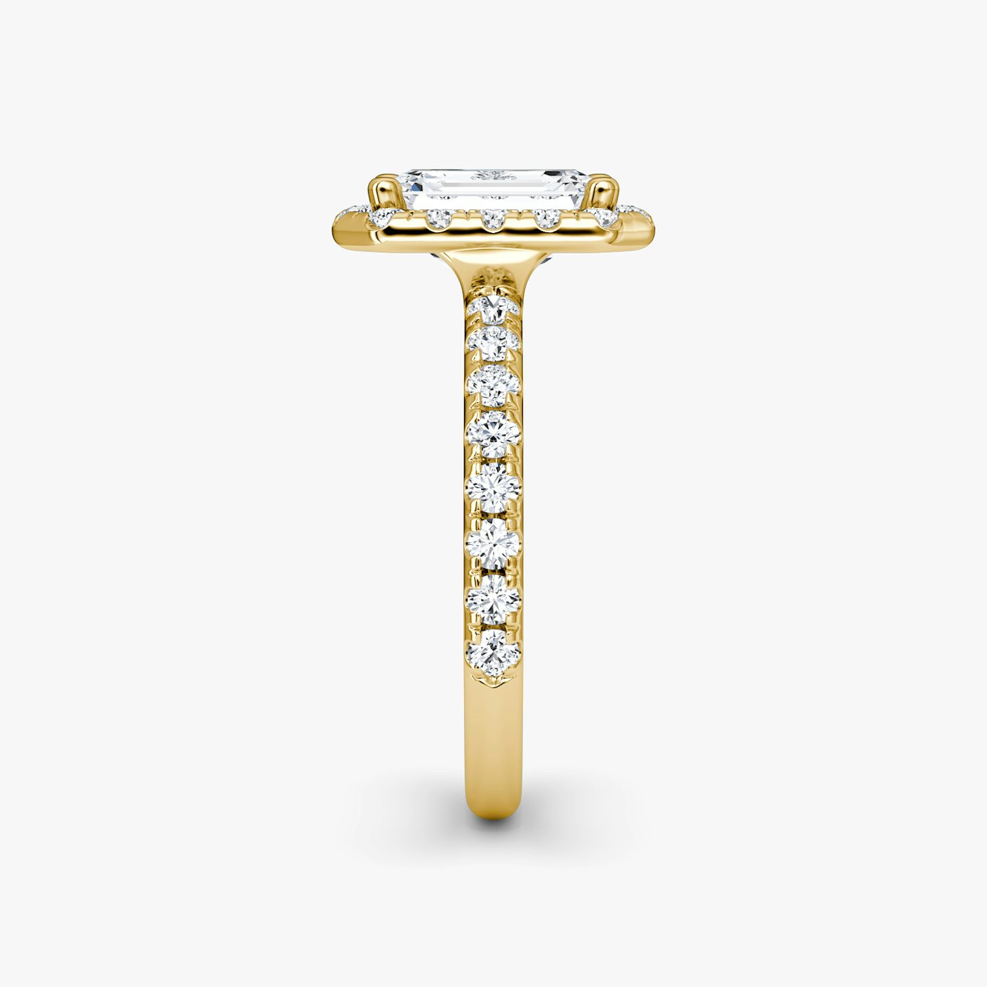 The Halo | Emerald | 18k | 18k Yellow Gold | Halo: Large | Band: Pavé | Diamond orientation: vertical | Carat weight: See full inventory