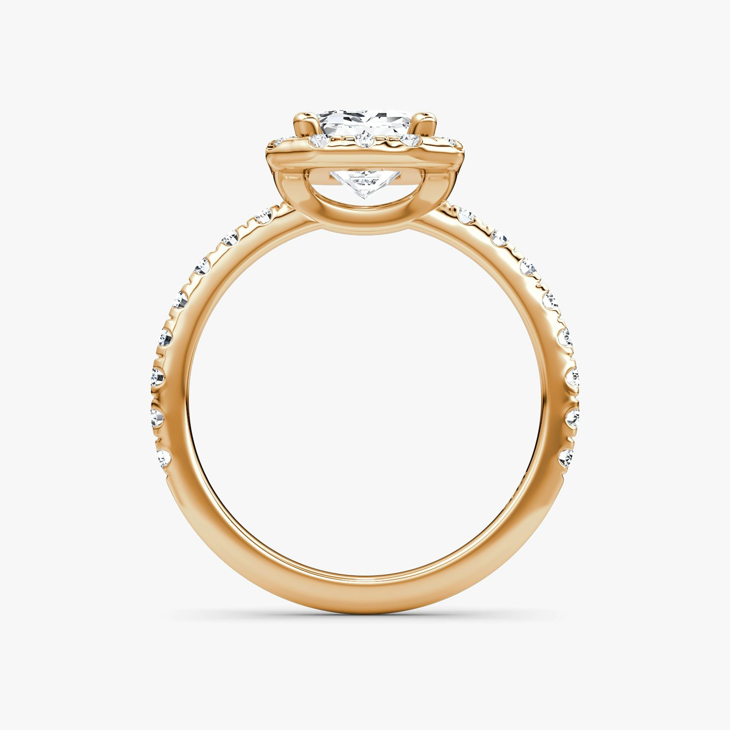 The Halo | Emerald | 14k | 14k Rose Gold | Halo: Large | Band: Pavé | Diamond orientation: vertical | Carat weight: See full inventory