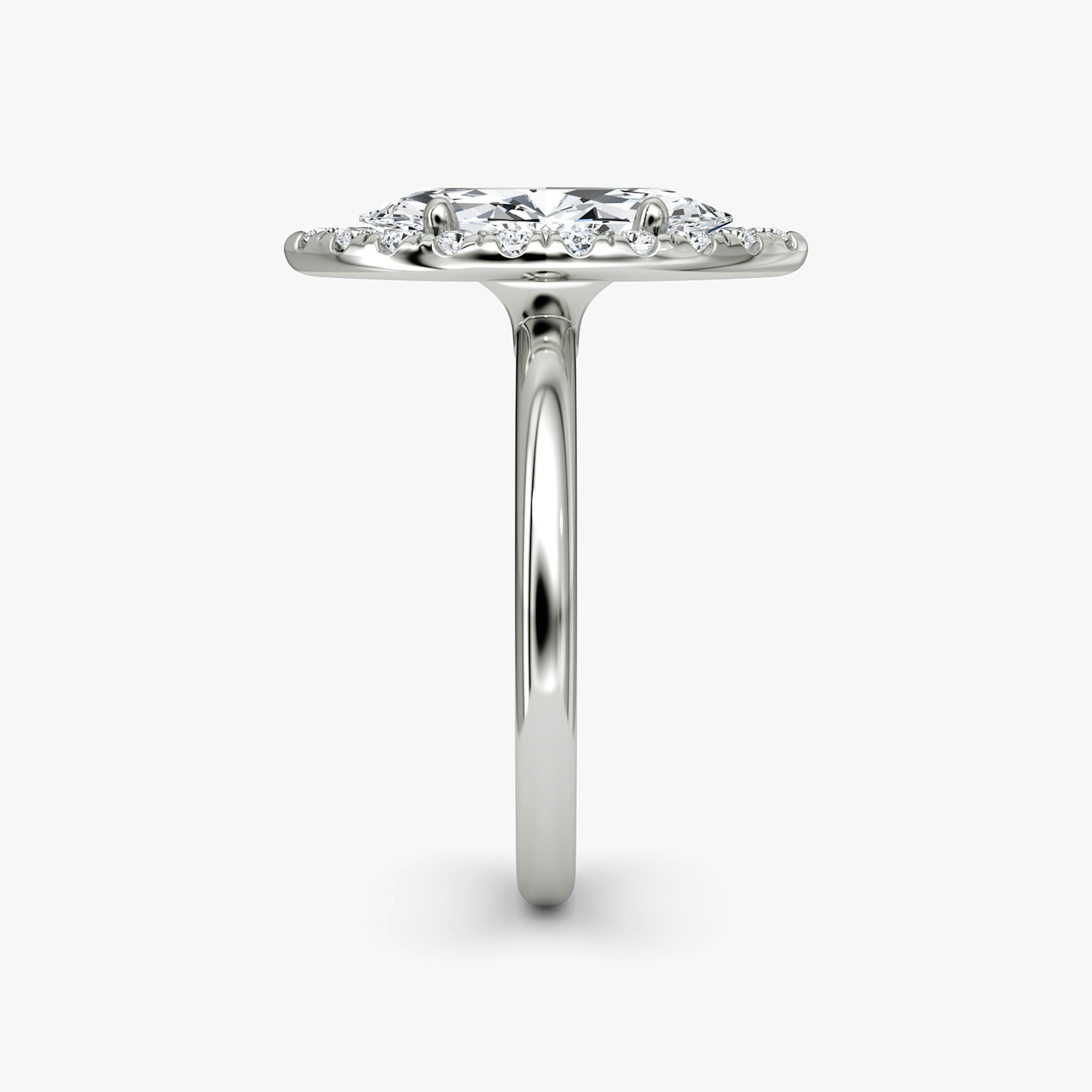 The Halo | Pavé Marquise | Platinum | Halo: Large | Band: Plain | Diamond orientation: vertical | Carat weight: See full inventory