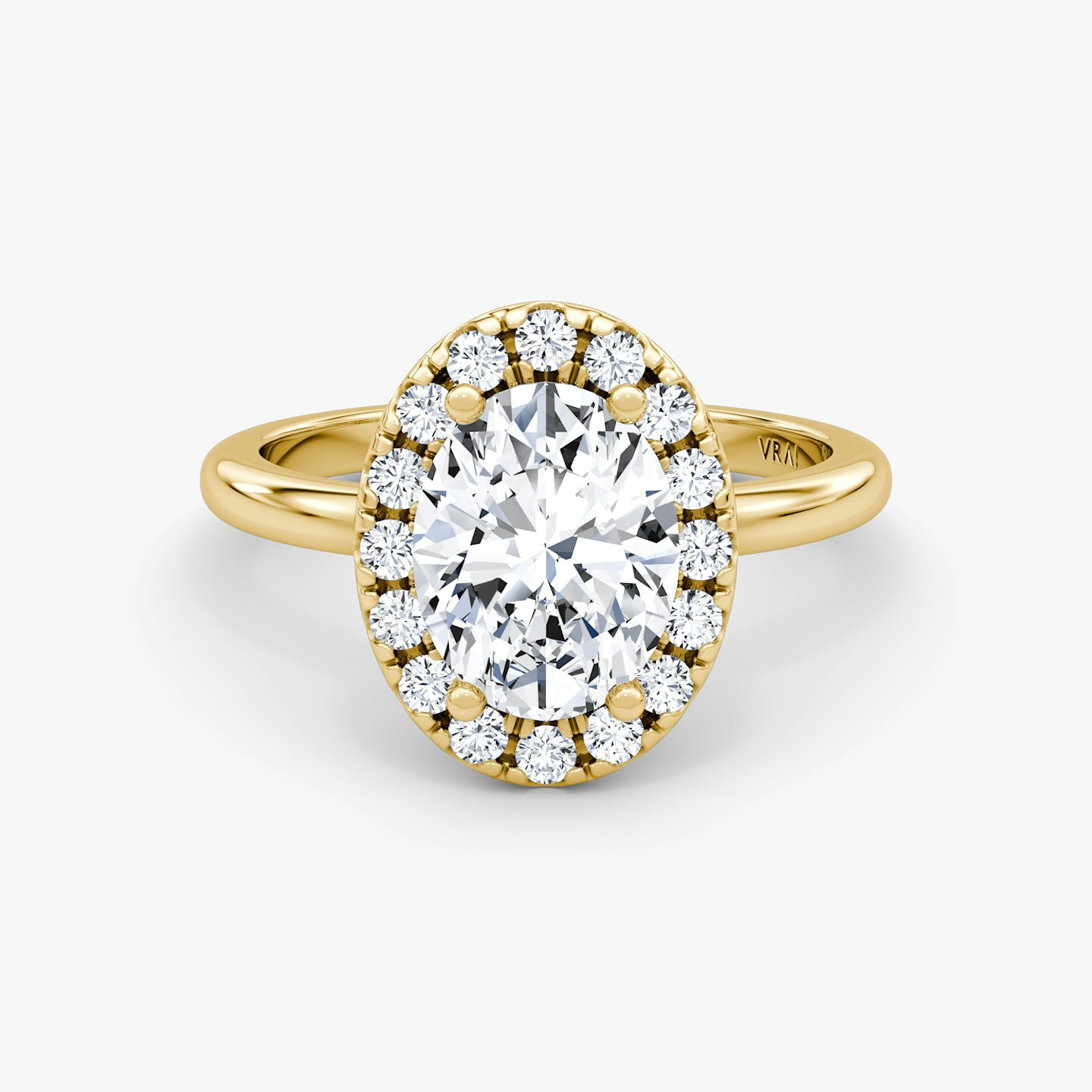 The Halo | Oval | 18k | 18k Yellow Gold | Halo: Large | Band: Plain | Diamond orientation: vertical | Carat weight: See full inventory