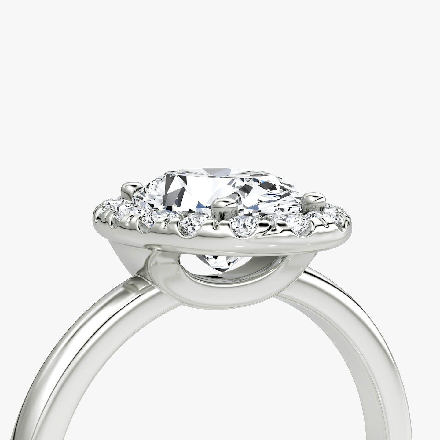 The Halo | Oval | 18k | 18k White Gold | Halo: Large | Band: Plain | Diamond orientation: vertical | Carat weight: See full inventory