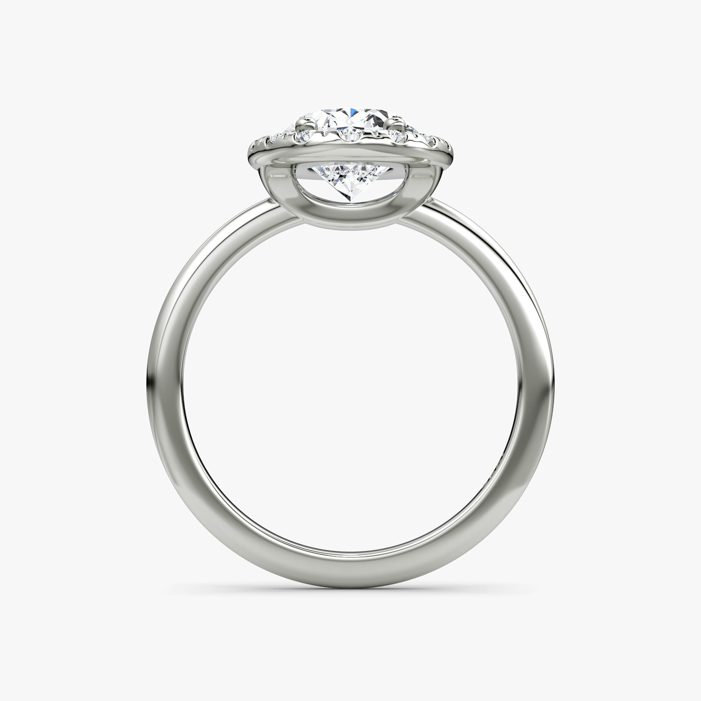 The Halo | Oval | Platinum | Halo: Large | Band: Plain | Diamond orientation: vertical | Carat weight: See full inventory