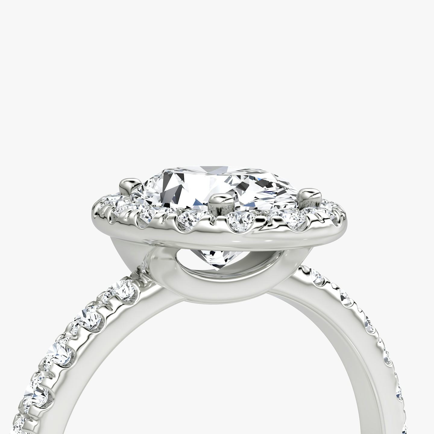The Halo | Oval | Platinum | Halo: Large | Band: Pavé | Diamond orientation: vertical | Carat weight: See full inventory