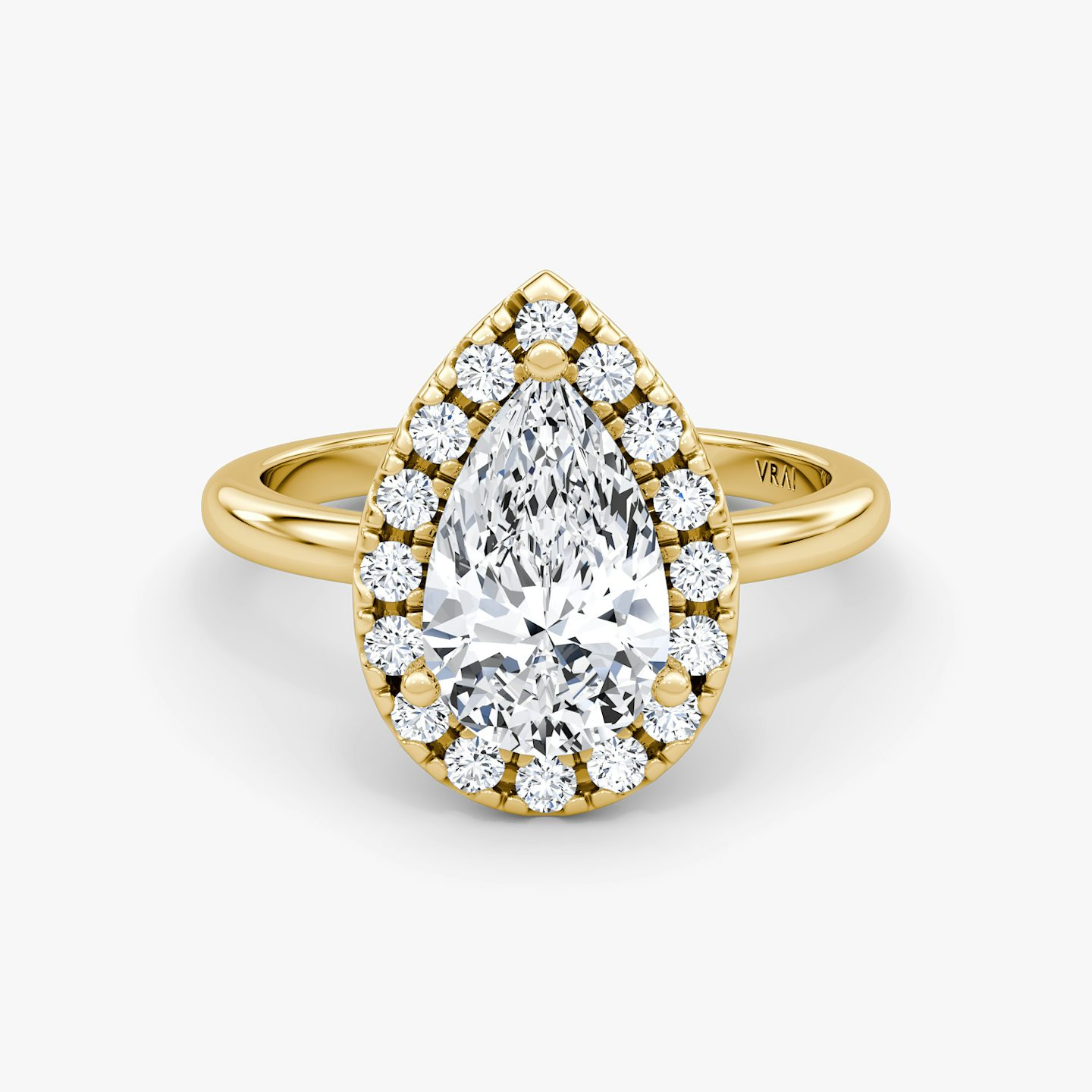 The Halo | Pear | 18k | 18k Yellow Gold | Halo: Large | Band: Plain | Diamond orientation: vertical | Carat weight: See full inventory