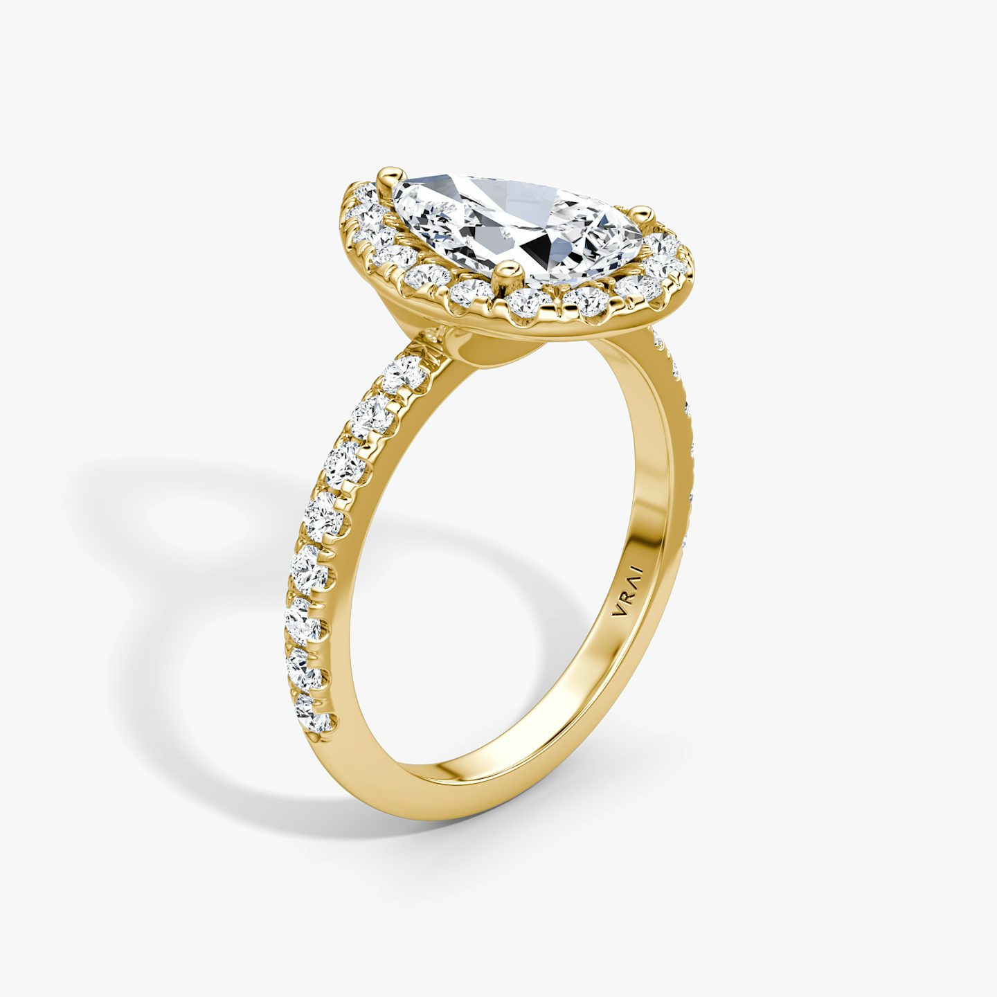 The Halo | Pear | 18k | 18k Yellow Gold | Halo: Large | Band: Pavé | Diamond orientation: vertical | Carat weight: See full inventory