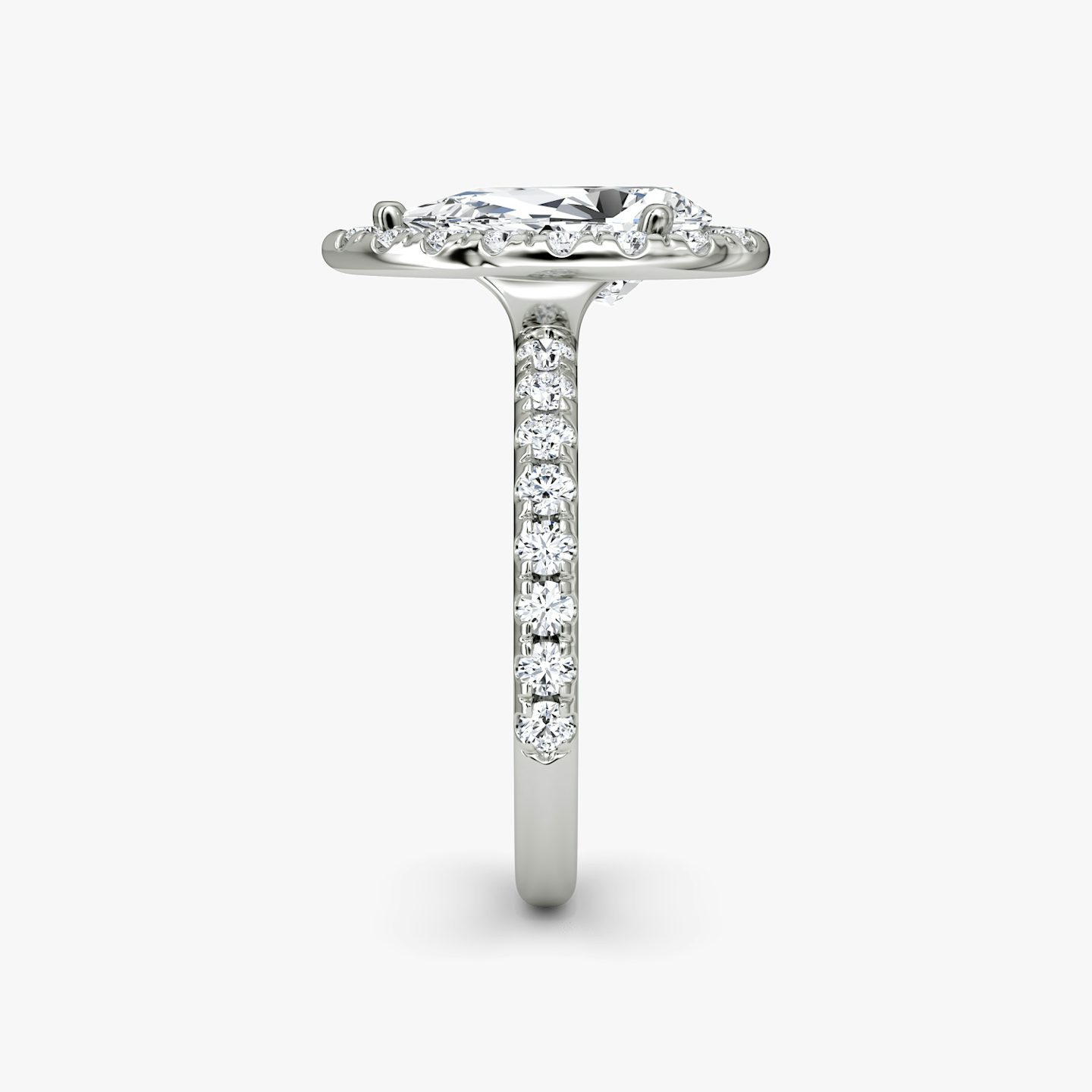 The Halo | Pear | 18k | 18k White Gold | Halo: Large | Band: Pavé | Diamond orientation: vertical | Carat weight: See full inventory